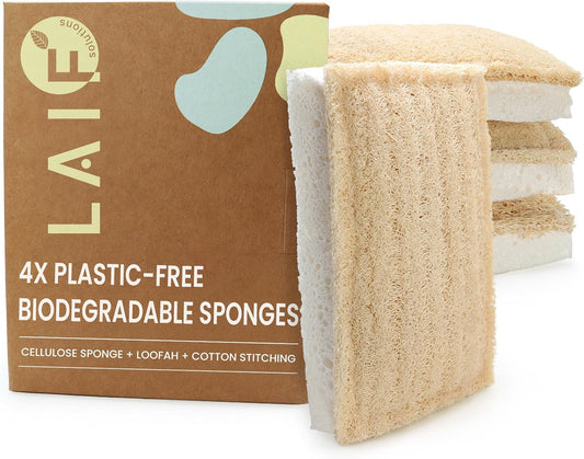 Natural Kitchen Sponges – Eco-Friendly, Compostable Dish Sponges – Loofah & Cellulose Scrubbers – Plastic-Free, Zero-Waste, Biodegradable – Durable, Non-Scratch – Pack of 4