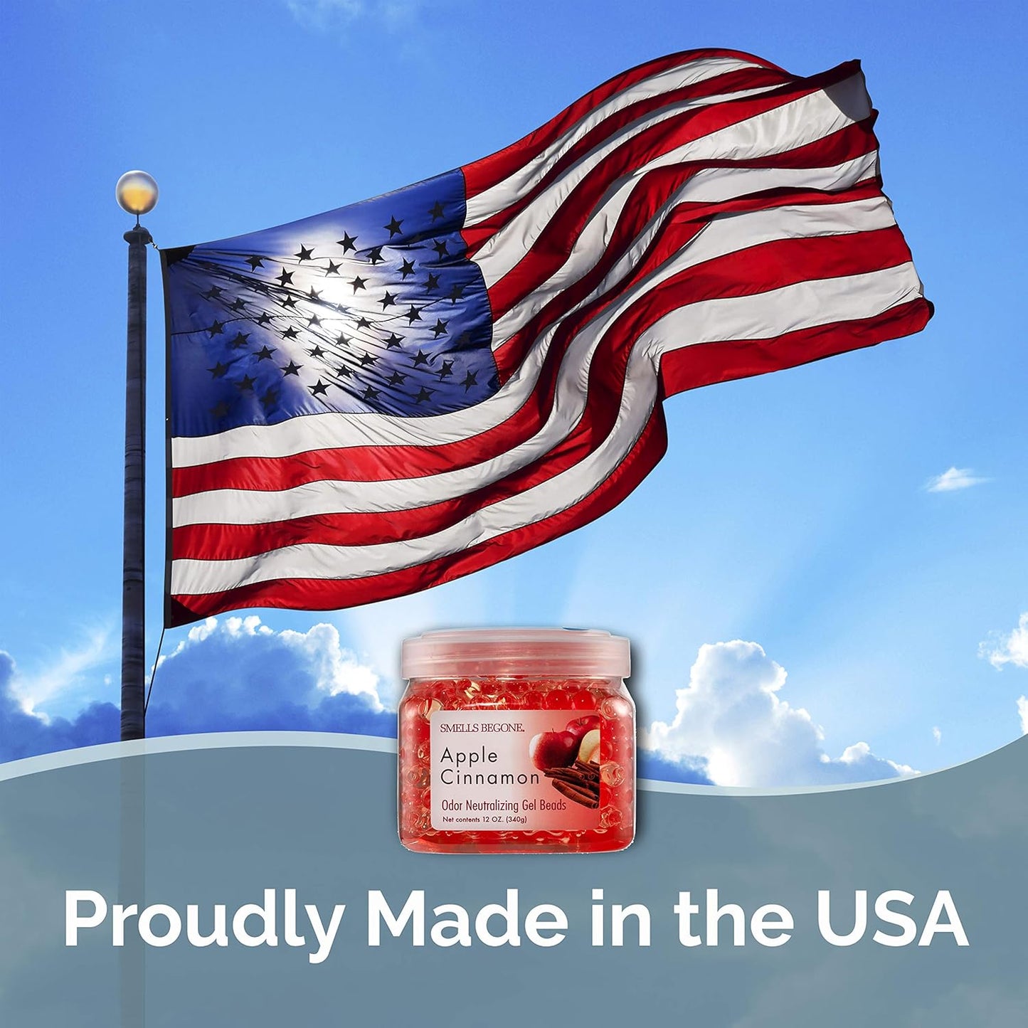 SMELLS BEGONE Odor Eliminator Gel Beads - Air Freshener - Eliminates Odor in Bathrooms, Cars, Boats, RVs and Pet Areas - Made with Essential Oils - Apple Cinnamon Scent - 12 Ounce