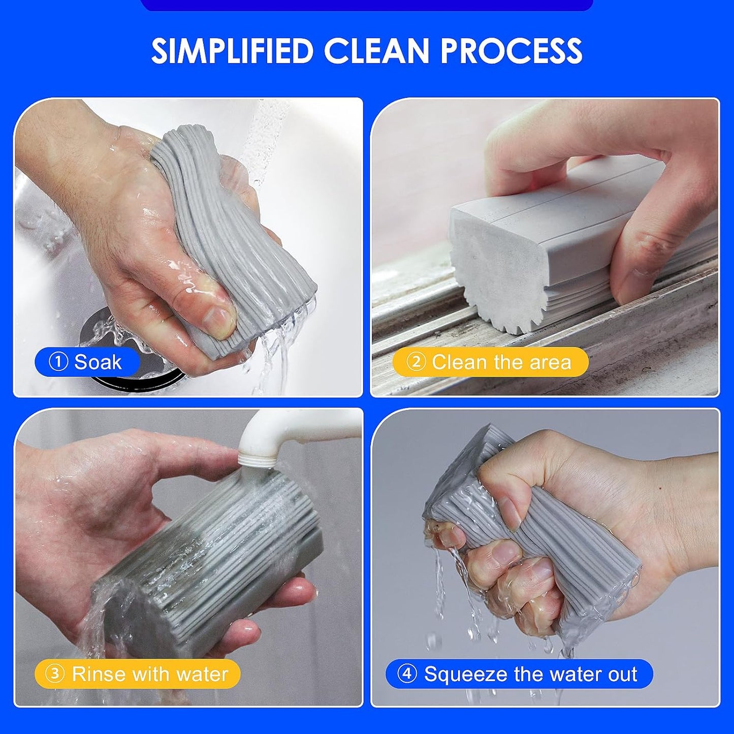 6 Pack Damp Clean Duster Sponge, Reusable Sponge, Duster for Cleaning Blinds, Glass, Baseboards,Vents, Railings, Mirrors, Window Track Grooves and Faucets.