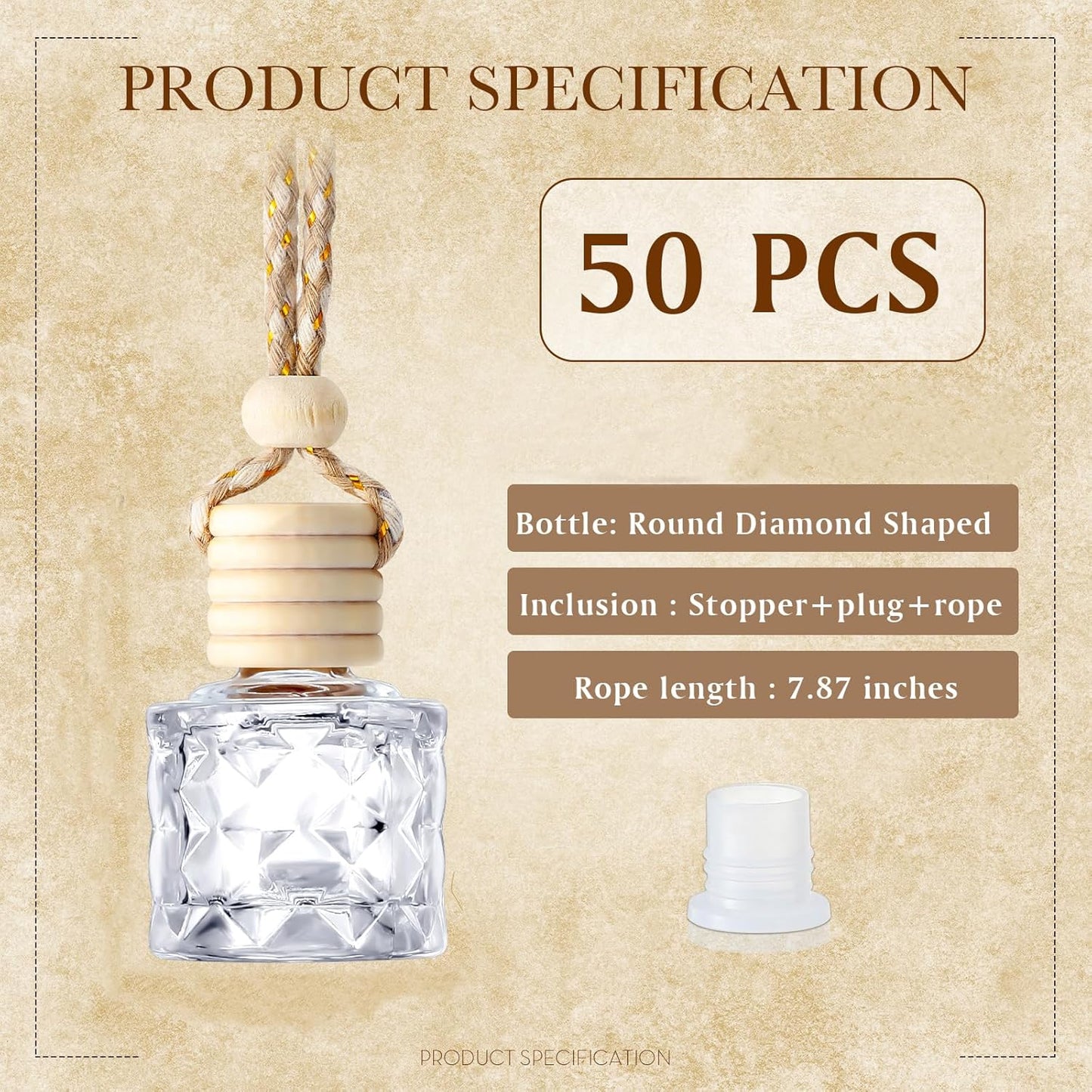 BBTO 50 Pcs Hanging Car Air Freshener Car Diffuser Bottles Empty Glass Perfume Bottle Freshener Diffuser Bottle Pendant for Essential Oil Fragrance Aromatherapy Bottle Ornament(Diamond)