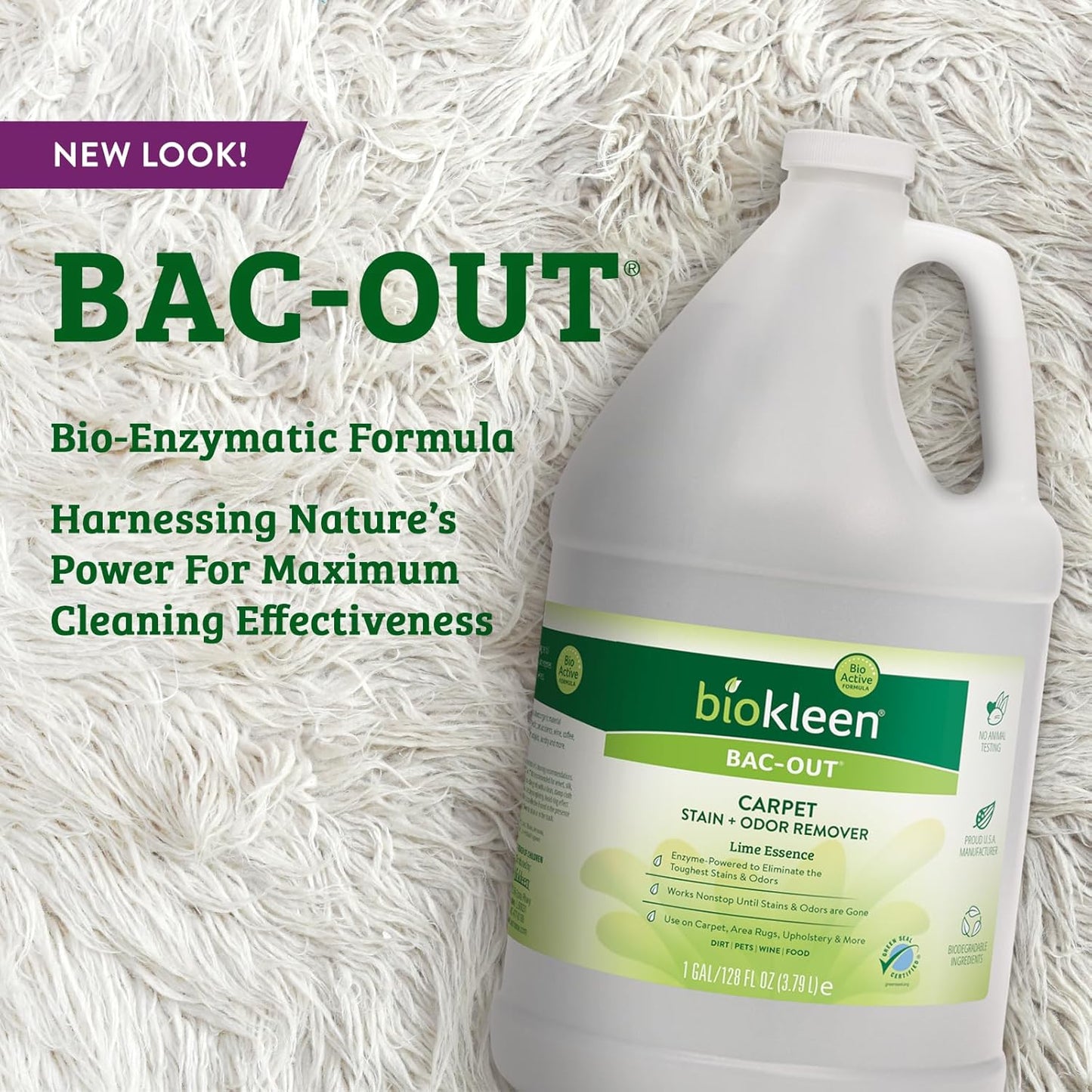 Biokleen Bac-Out Carpet Stain Remover Enzymatic, Destroys Stains & Odors Safely, for Pet Urine, Laundry, Diapers, Wine, Carpets, More, Eco-Friendly, Plant-Based