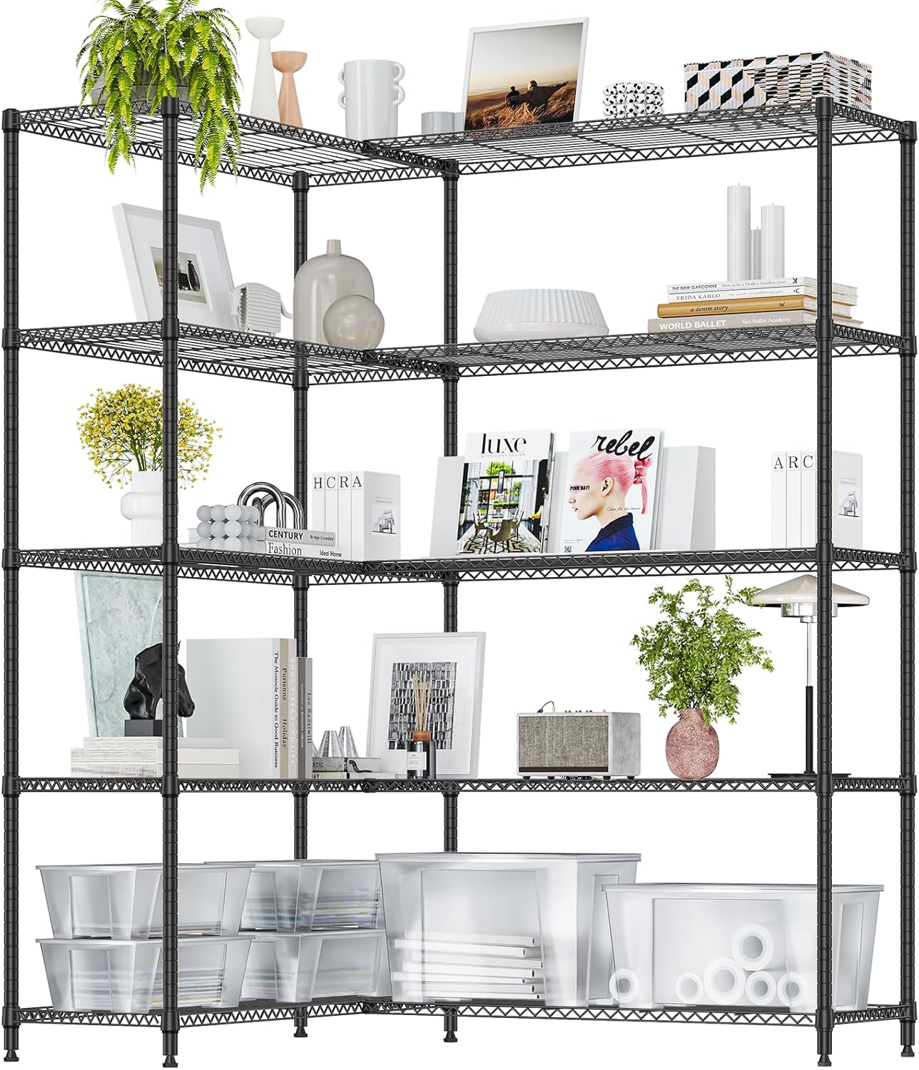 IZEUK Linked Storage Racks, DIY Adjustable Heavy Duty Metal Shelving Unit for Corner, Ideal for Kitchen, Garage, Warehouse, and Garden (Black, 15.7" D x 33.5" W x 70.5" H, 1433 lbs Capacity)