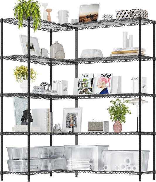 IZEUK Linked Storage Racks, DIY Adjustable Heavy Duty Metal Shelving Unit for Corner, Ideal for Kitchen, Garage, Warehouse, and Garden (Black, 15.7" D x 33.5" W x 70.5" H, 1433 lbs Capacity)
