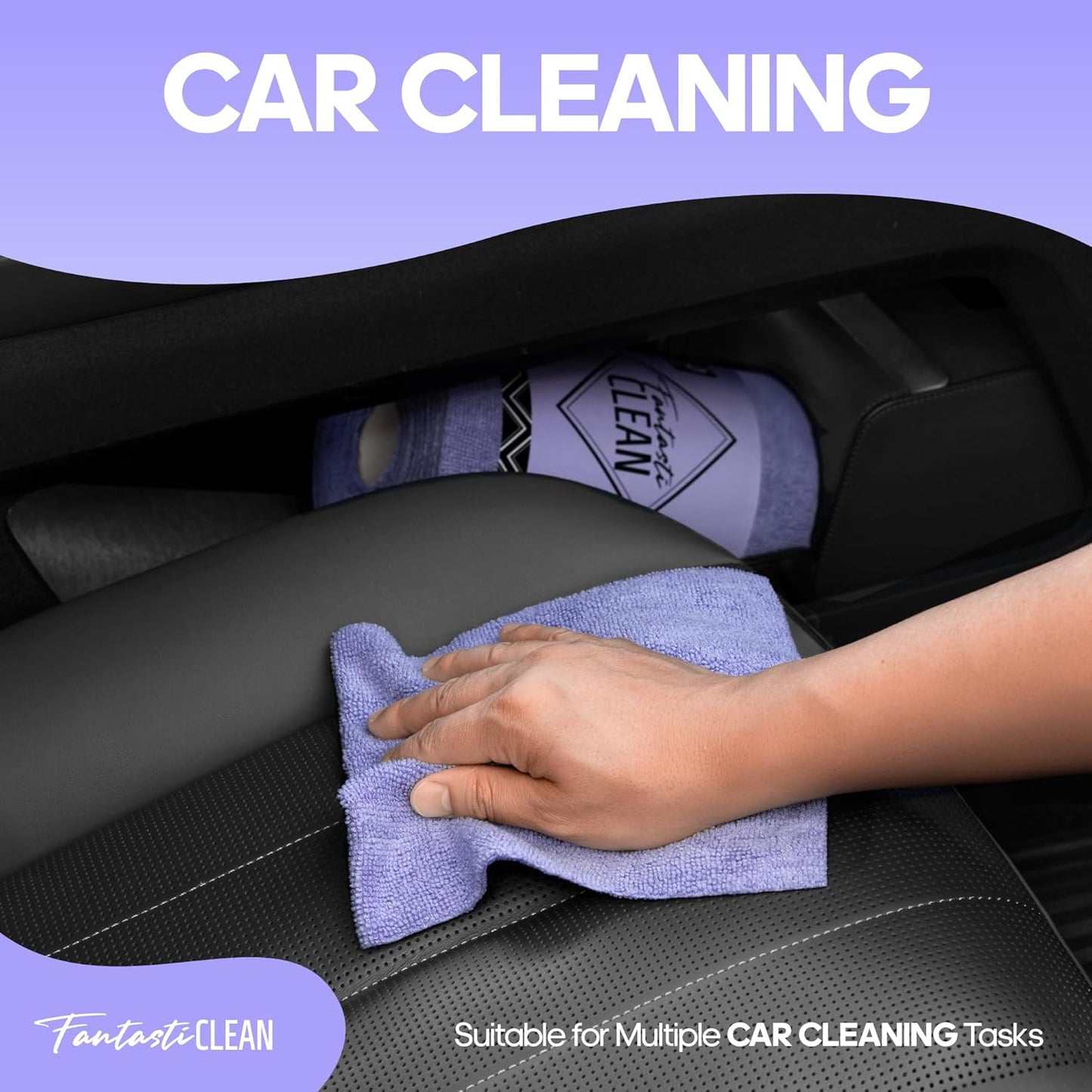 Fantasticlean Microfiber Cleaning Cloth Roll -60 Pack, Tear Away Paperless Towels, 8" x 8", Reusable Washable Rags, for Home Kitchen, Pet, Office, Indoor Outdoor, Compact and Portable (Light-Purple)