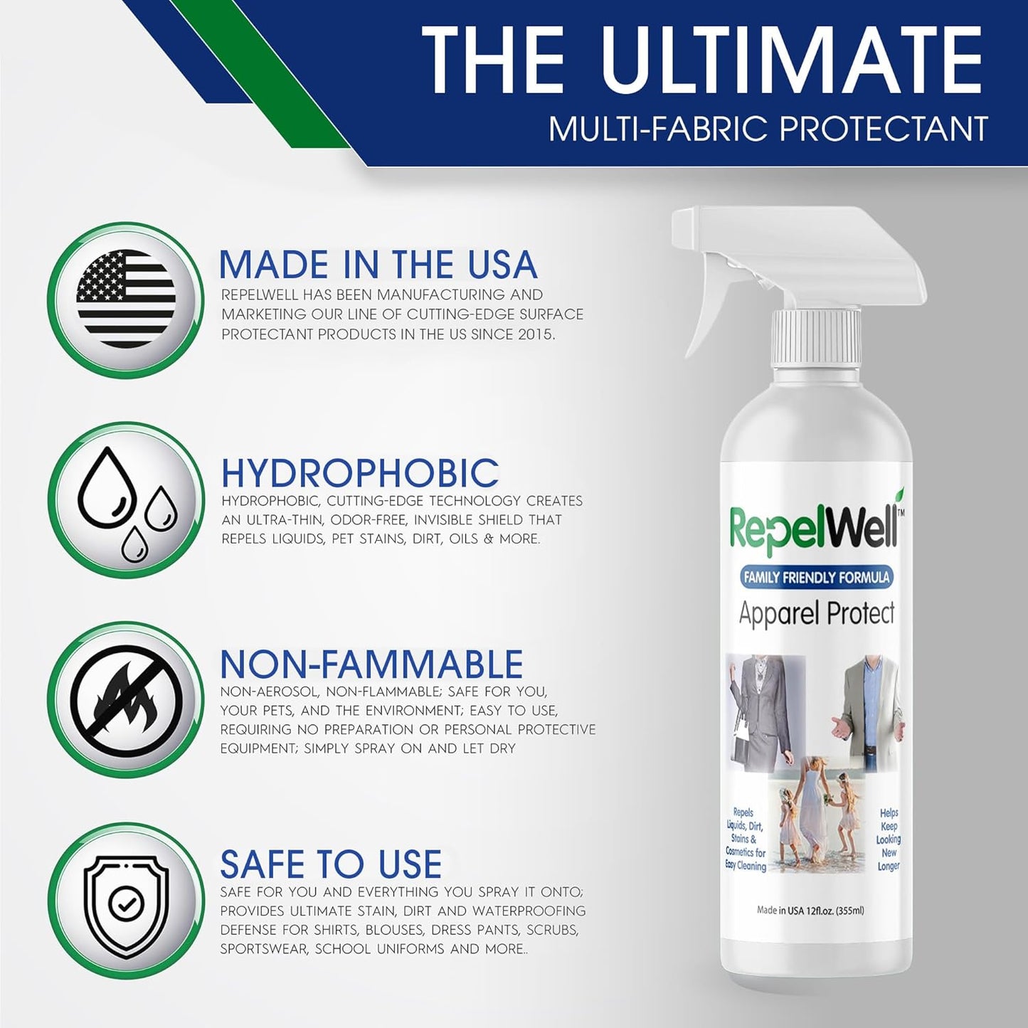 Apparel Protect (12oz) Stain & Water Repellent Spray – Non-Toxic, Eco-Friendly, Pet-Safe Sprays for Clothing & More