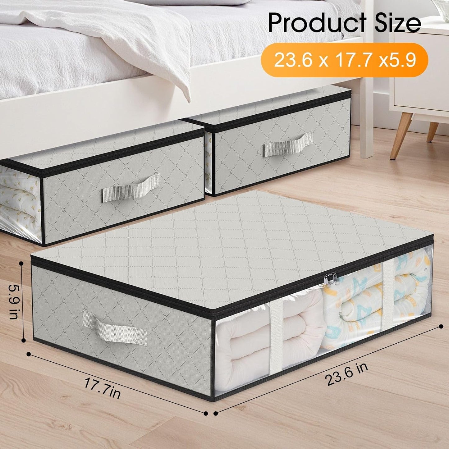 StorageRight Under Bed Storage Bins, 10-Pack 40L Foldable Fabric Storage Bags with Transparent Window, Breathable Organizer for Clothes/Blanket/Comforter/Quilt, White