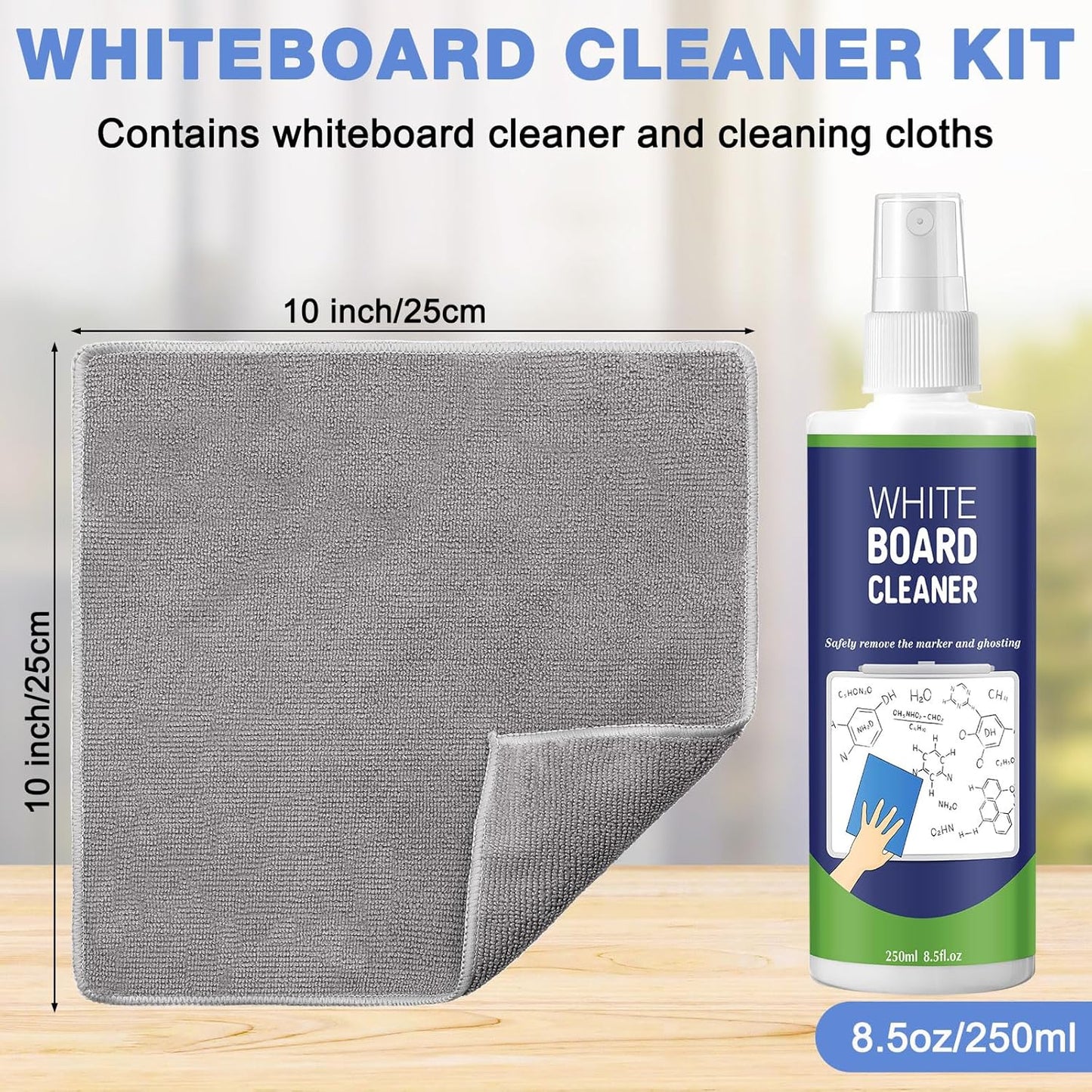 24 Pack Non-toxic Whiteboard Cleaner 8.5fl oz Dry Erase Board Cleaner with 12 Cloths Non-toxic Dry Erase Cleaning Spray Removes Stubborn Marks from Whiteboards