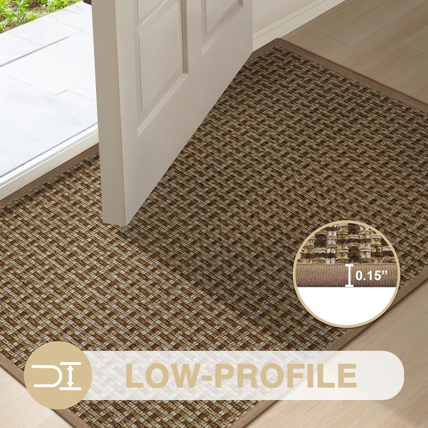 LEKEEPGO Door Mat Indoor Entrance 17"x29", Absorbent Indoor Door Mat, Non Slip Rubber Backing Inside Door Mats, Washable Floor Mat, Low-Profile Doormat for Front Door, Entryway, Entrance, Brown