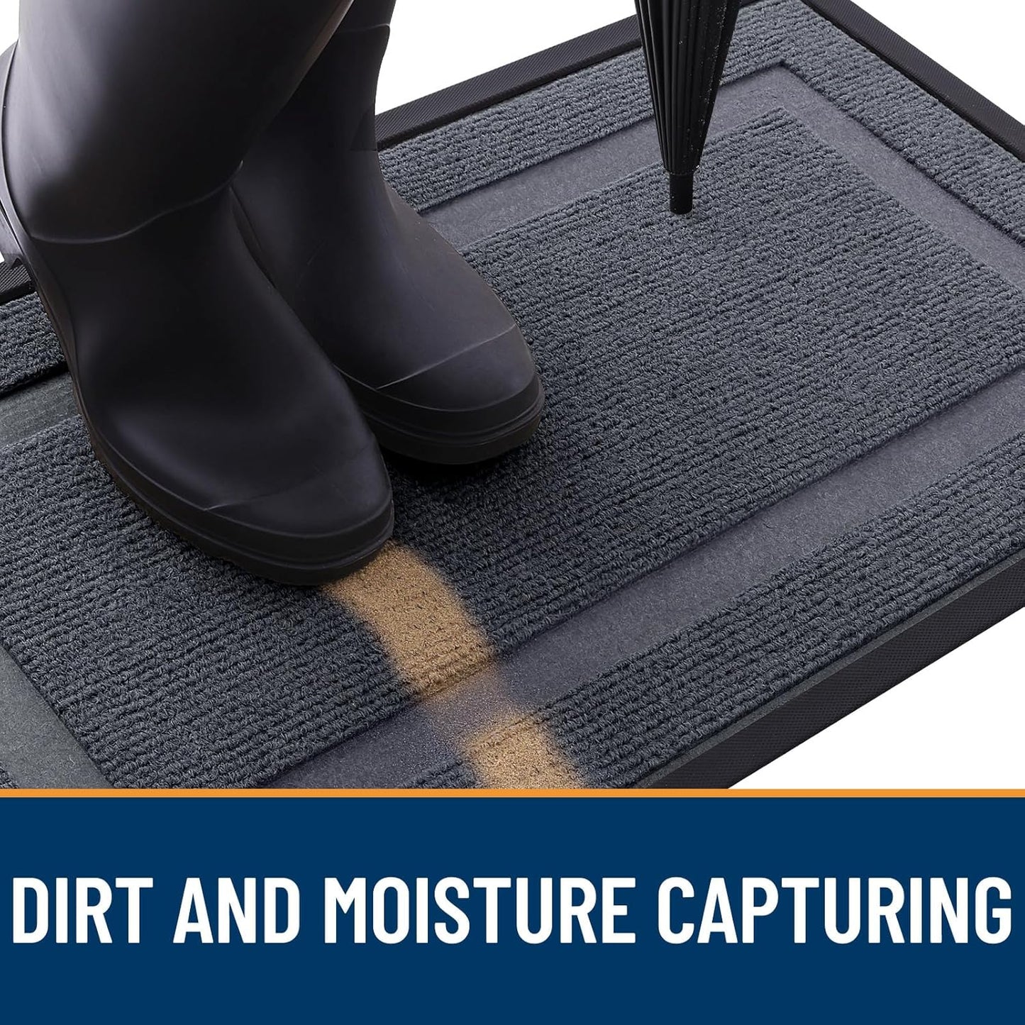 OLANLY Front Door Mat Indoor Outdoor Entrance, Waterproof All-Season, All-Weather Doormat, Sturdy Natural Rubber, Fade Resistant, Low Profile, Easy Clean Patio Porch Entryway Mat, 59x23, Light Grey