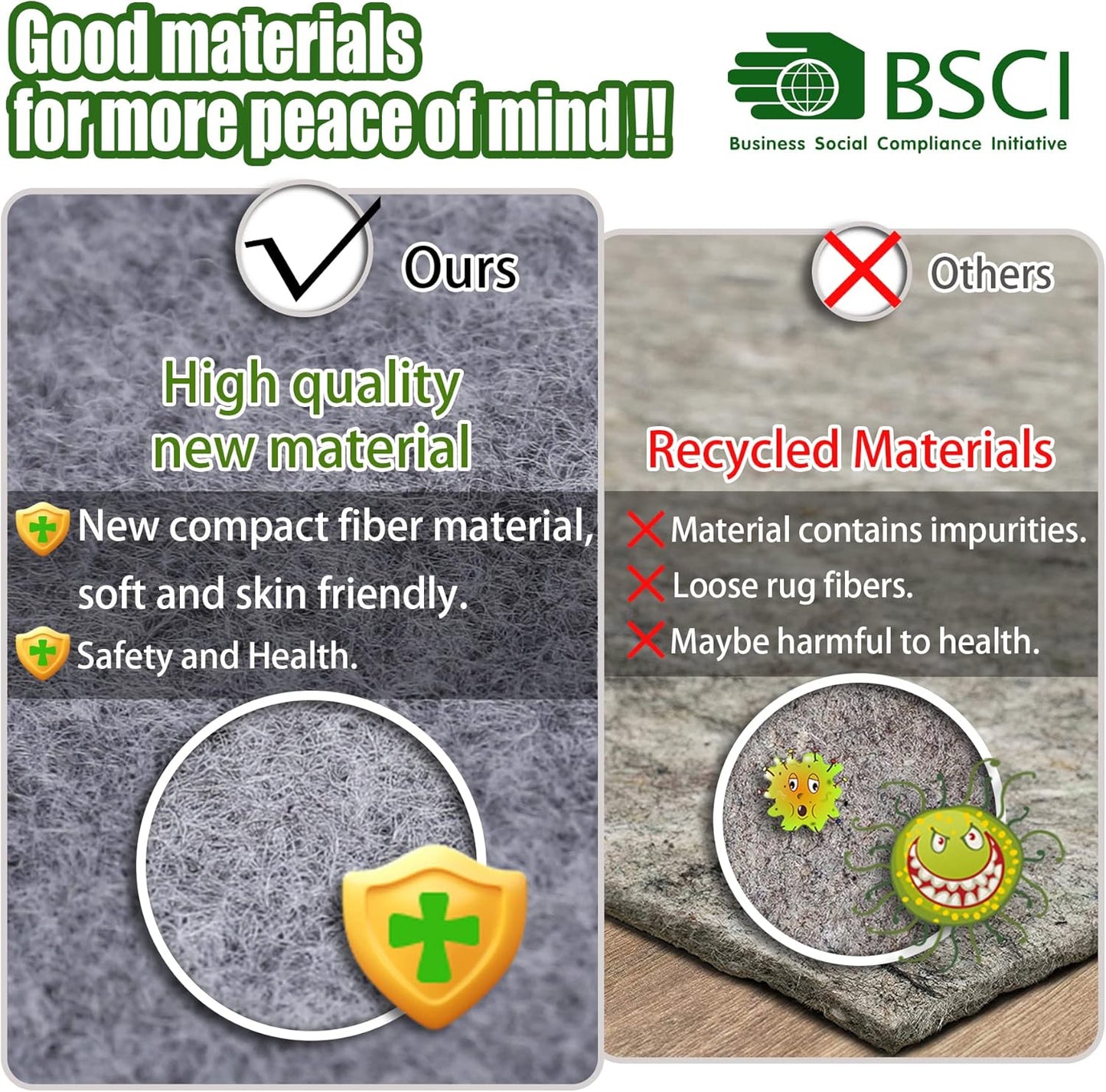 Non Slip Rug Pad Grippers - 9x12, 1/4" Thick, Felt + Rubber Double Layers Area Carpet Mat Tap, Provides Protection and Cushioning for Hardwood or Tile Floors