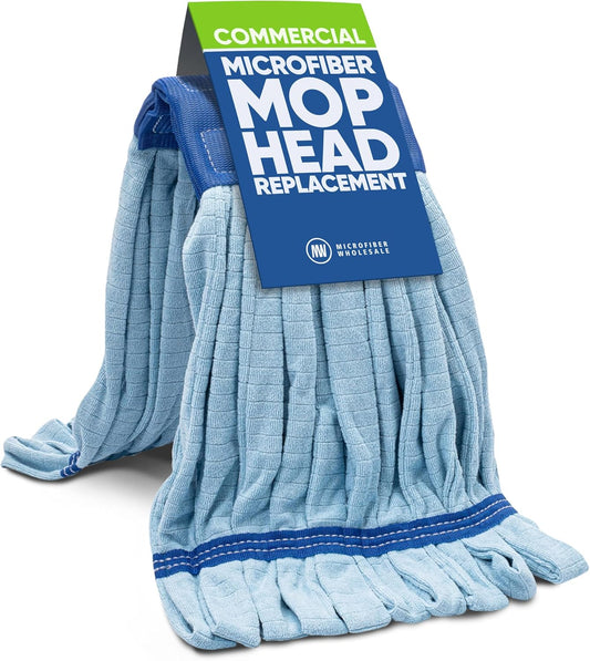 Commercial Mop Head Replacement – 1 Pack Blue Medium Microfiber Tube Mop (14 oz.) | Industrial Wet Mops | Refill Heads, Machine Washable, Heavy Duty | Hardwood, Tile, Laminate, Vinyl Floors