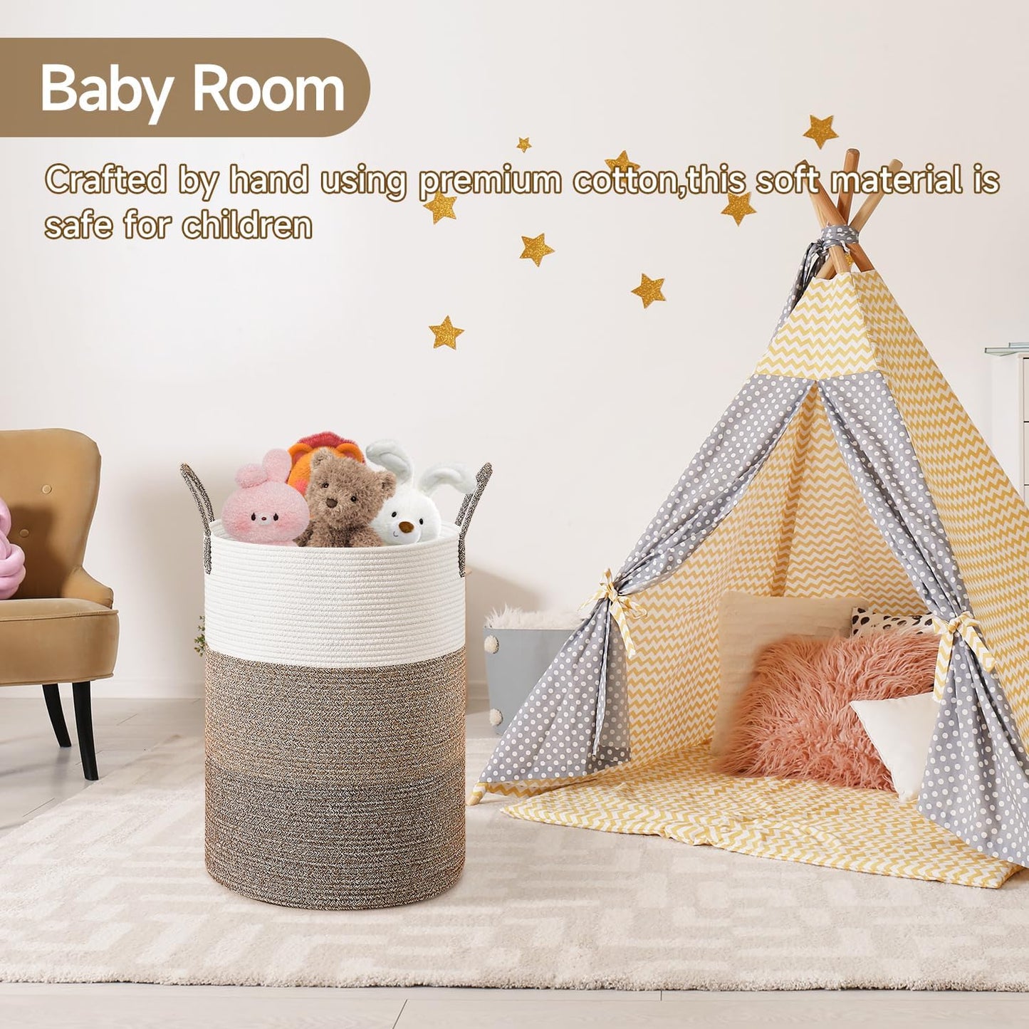 CLHMILY&Z 80L Laundry Basket Round Storage Rope Basket - 16.5x22.5 Inches - Laundry Hamper in Bedreoom and Mutil Storage Bin for Blankets, Toys, and Nursery Essentials