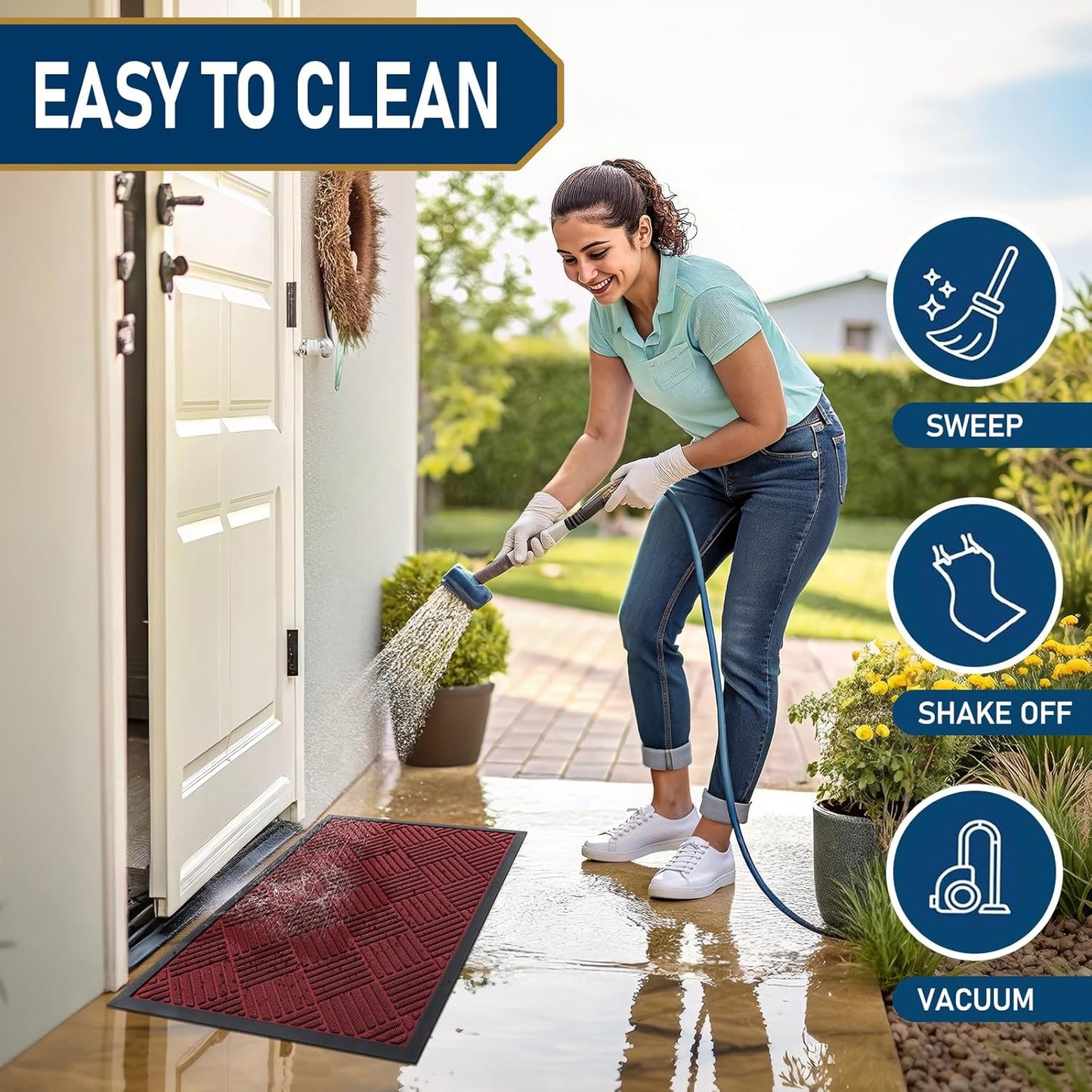 Smiry Front Door Mat Outside Entrance, Heavy Duty Outdoor Indoor Mat, Natural Rubber Doormat, Non Slip, Trap Dirt and Moisture, Easy Clean, Low Profile Patio Porch Entryway Mat, 47x23, Wine Red