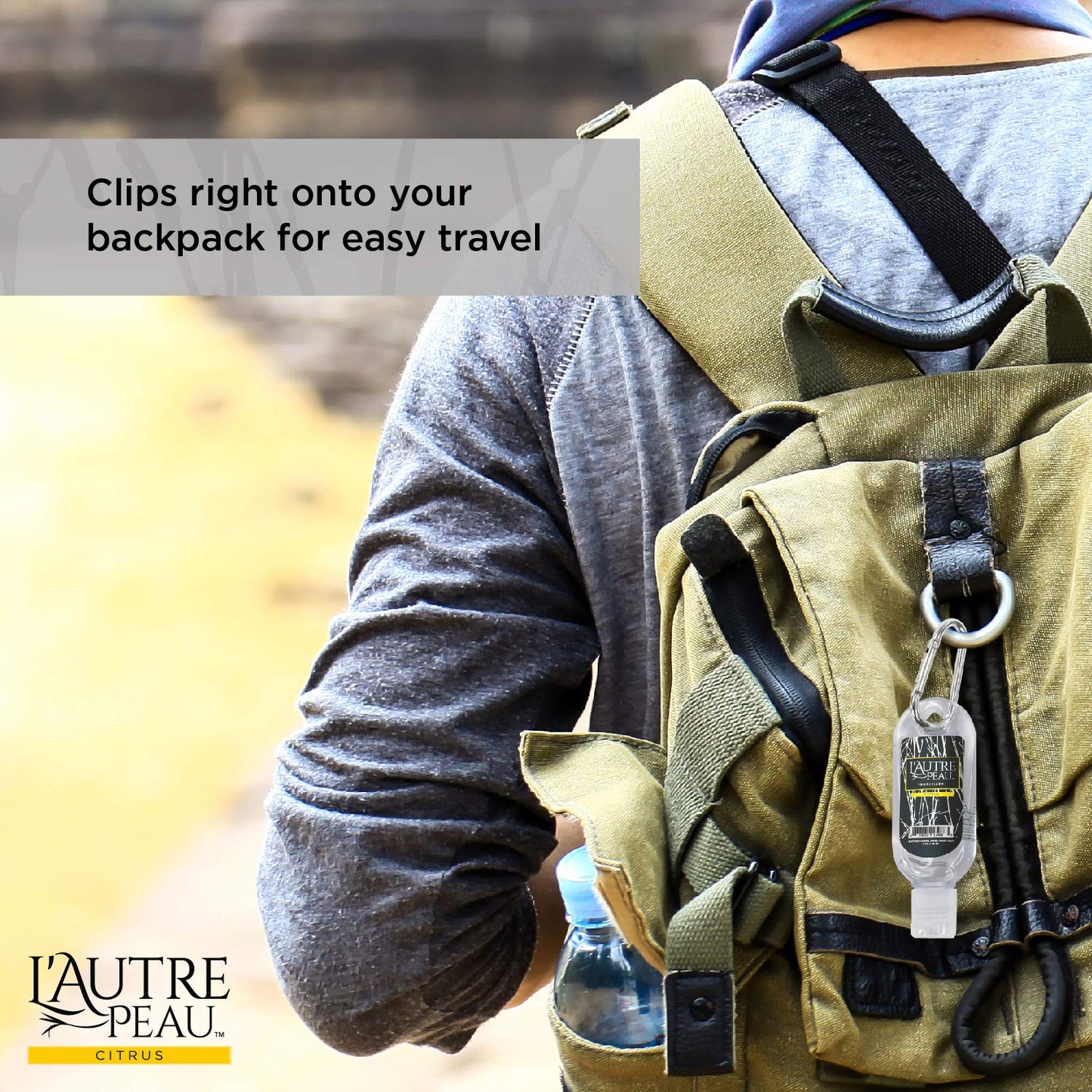 Travel Hand Sanitizer Gel with Aloe Vera & Vitamin E Made by L’AUTRE PEAU - Citrus Scented Alcohol Based Liquid Instant Hand Cleaner Pocket Sanitizer with Carabiner Clip (1oz 3 Pack)