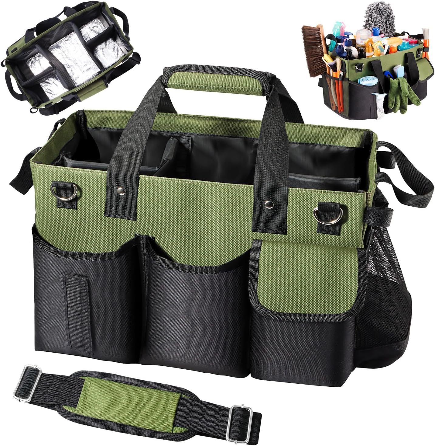 Viajero Wearable Cleaning Caddy Bag, Large Cleaning Supplies Organizer Housekeeping Supply Caddy Detailing Bag with Handle Shoulder Waist Straps for Tote Tools Products Housekeepers Car Home House