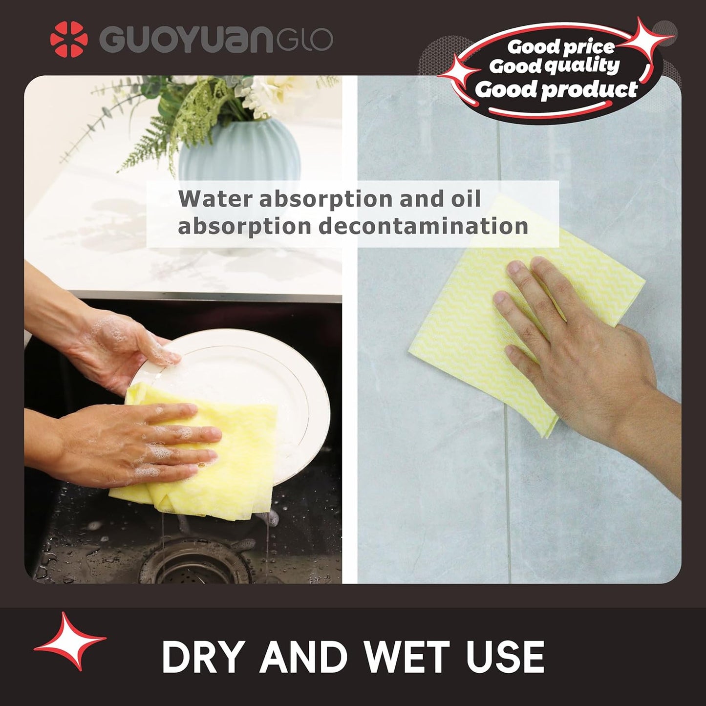 Disposable Cleaning Cloths Reusable Dsih Cloths for Kitchen Disposable Dish Rag Dry Fast 11.8x11.8 inch Pack of 100, Yellow