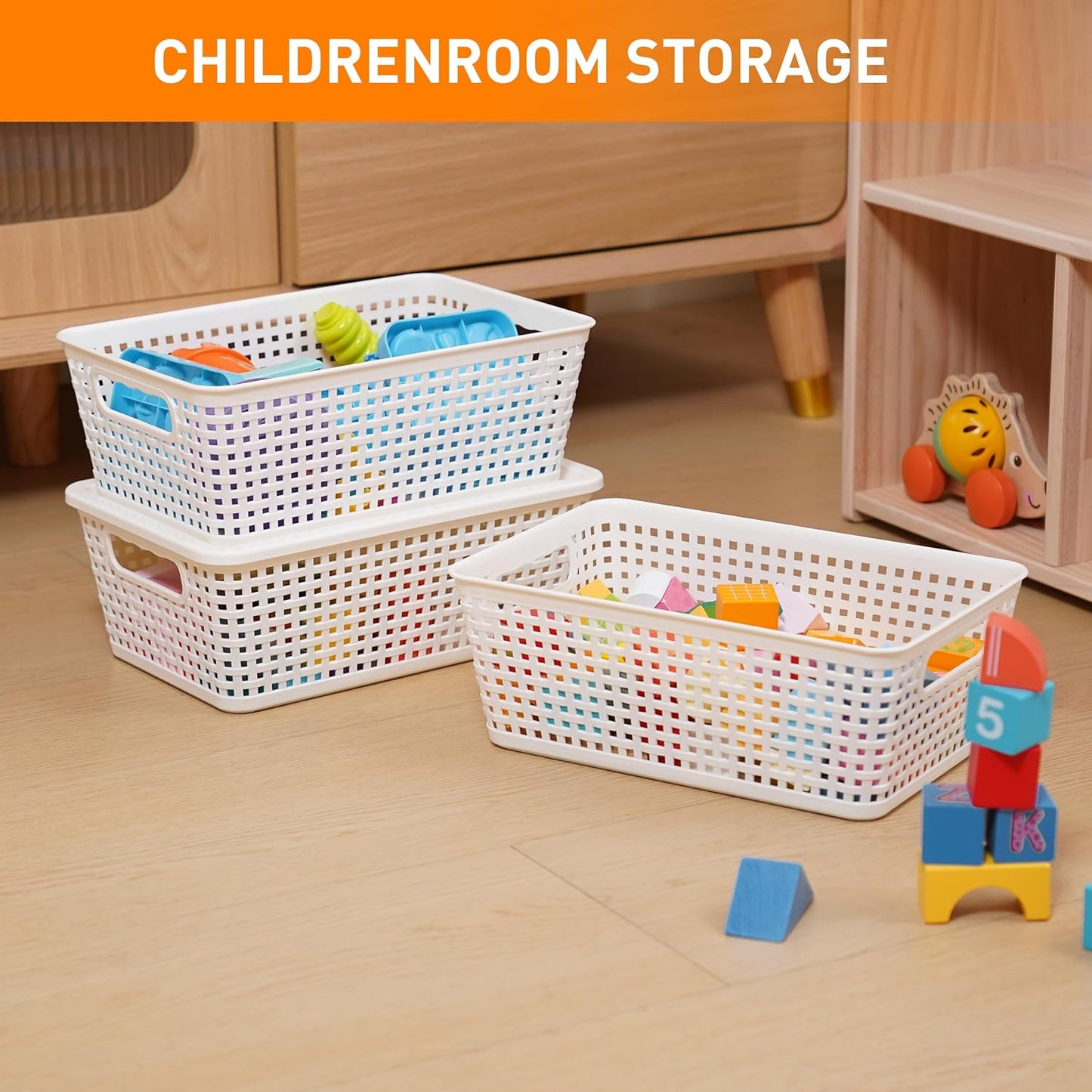 Plastic Storage Baskets With Lid, Storage Bins for Organizing, Stackable Decorative Containers for Shelves Drawers Desktop Closet Playroom Classroom Office, 10 Pack-White