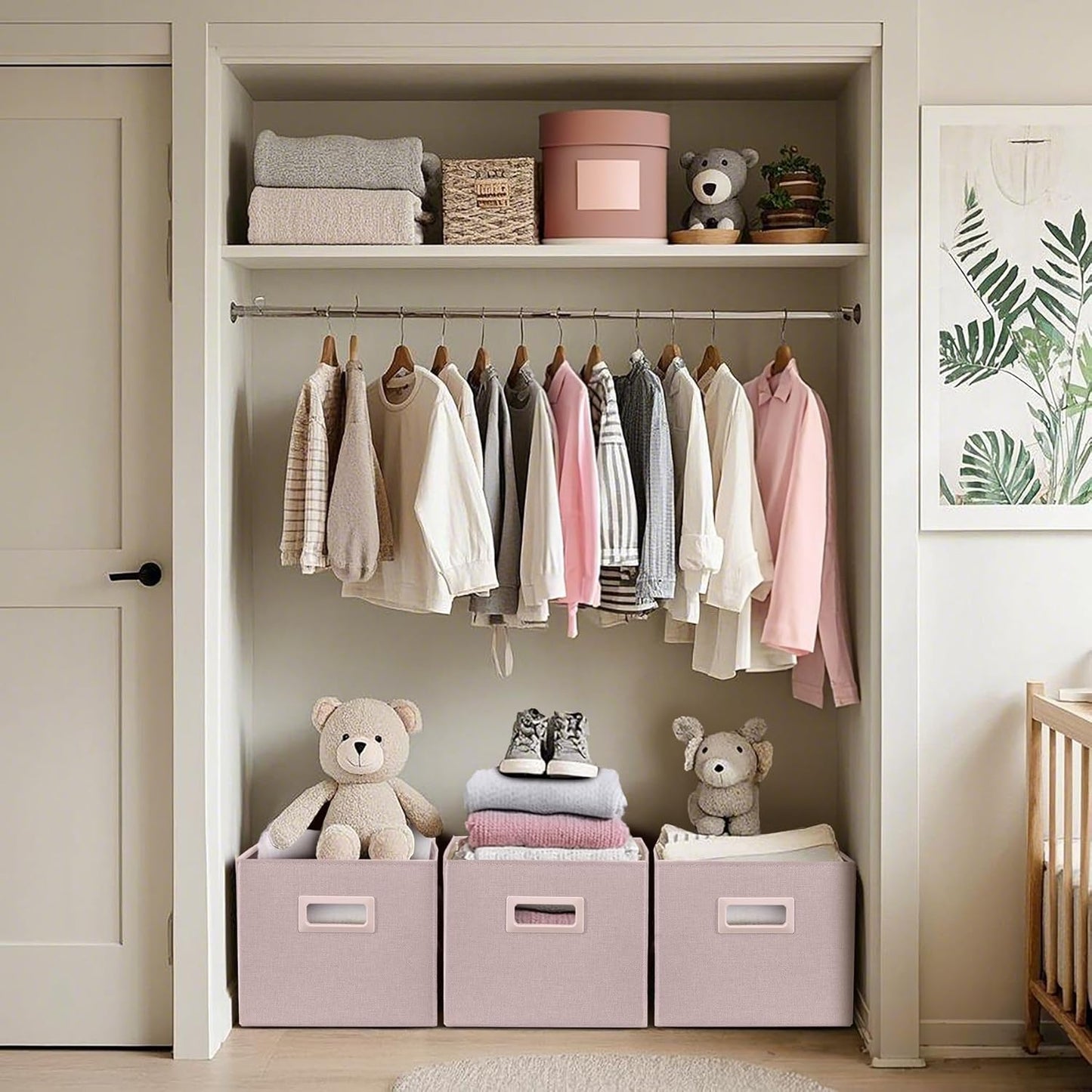 DECOMOMO Storage Bins for Shelves Robust Fabric Closet Bins for Shelves Toy Storage Clothes Books (Pack of 3 – Pink)