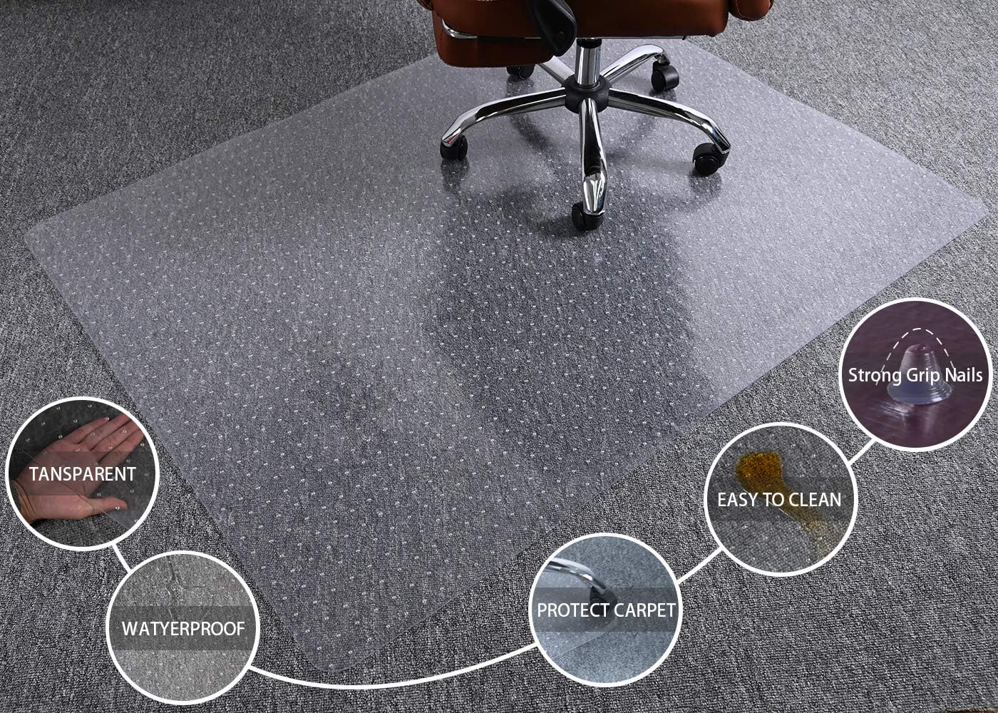 Large Chair Mat for Carpet, Easy Glide Plastic Carpet Floor Protector Mat for Office Chairs for Work & Home
