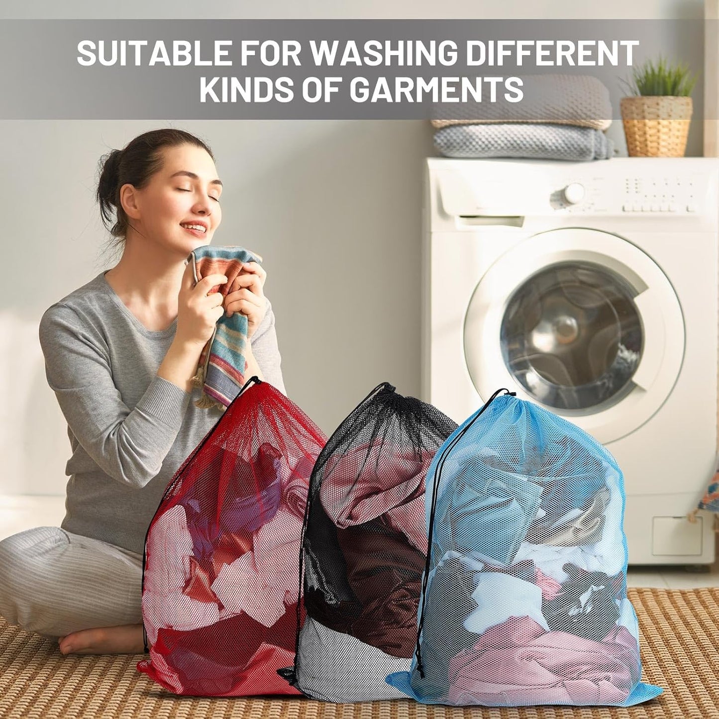 Berlune 36 Pcs Large Laundry Bag Colorful Extra Large Mesh Laundry Bag Bulk with Drawstring Heavy Duty Mesh Machine Washable Drawstring Pouch (32 * 24in)