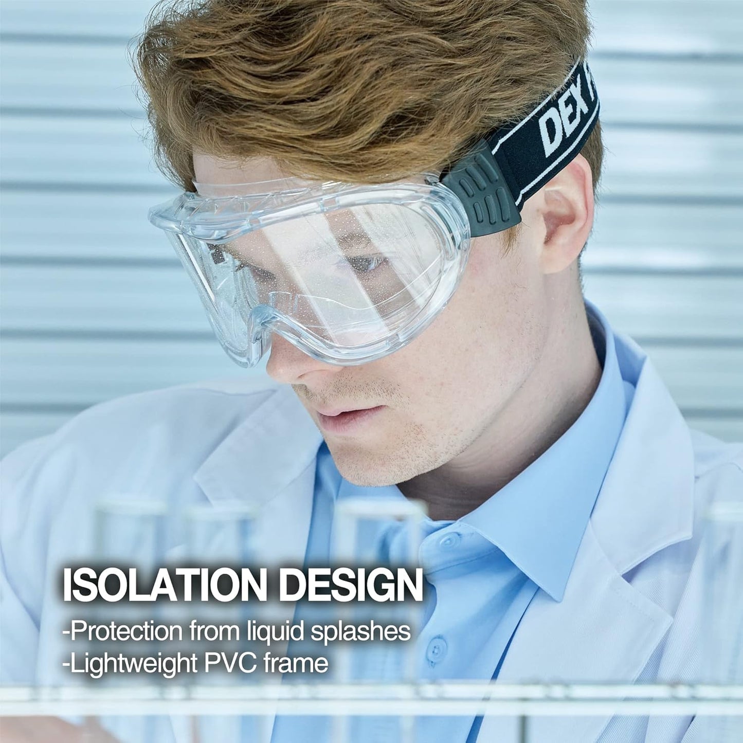 DEX FIT Protective Safety Goggles SG220A; OTG Over Glasses Fit, Anti Fog & Scratch, Z87 Eye Protection for Lab, Science, and Chemistry Work, Indirectly Vented, Adjustable for Women and Men