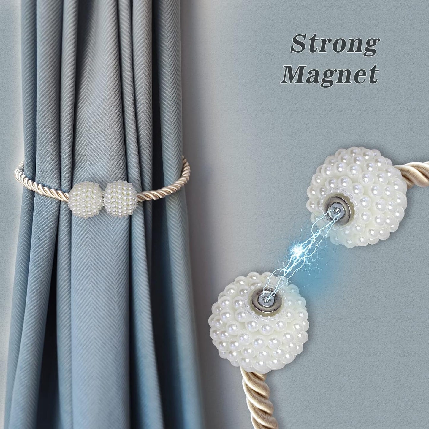 Hion Magnetic Curtain Tiebacks Beige 6 Pack, Curtain Tiebacks Buckles Holdbacks Holders Hooks Clip for Home Bedroom Office Decorative Thick or Thin Curtain