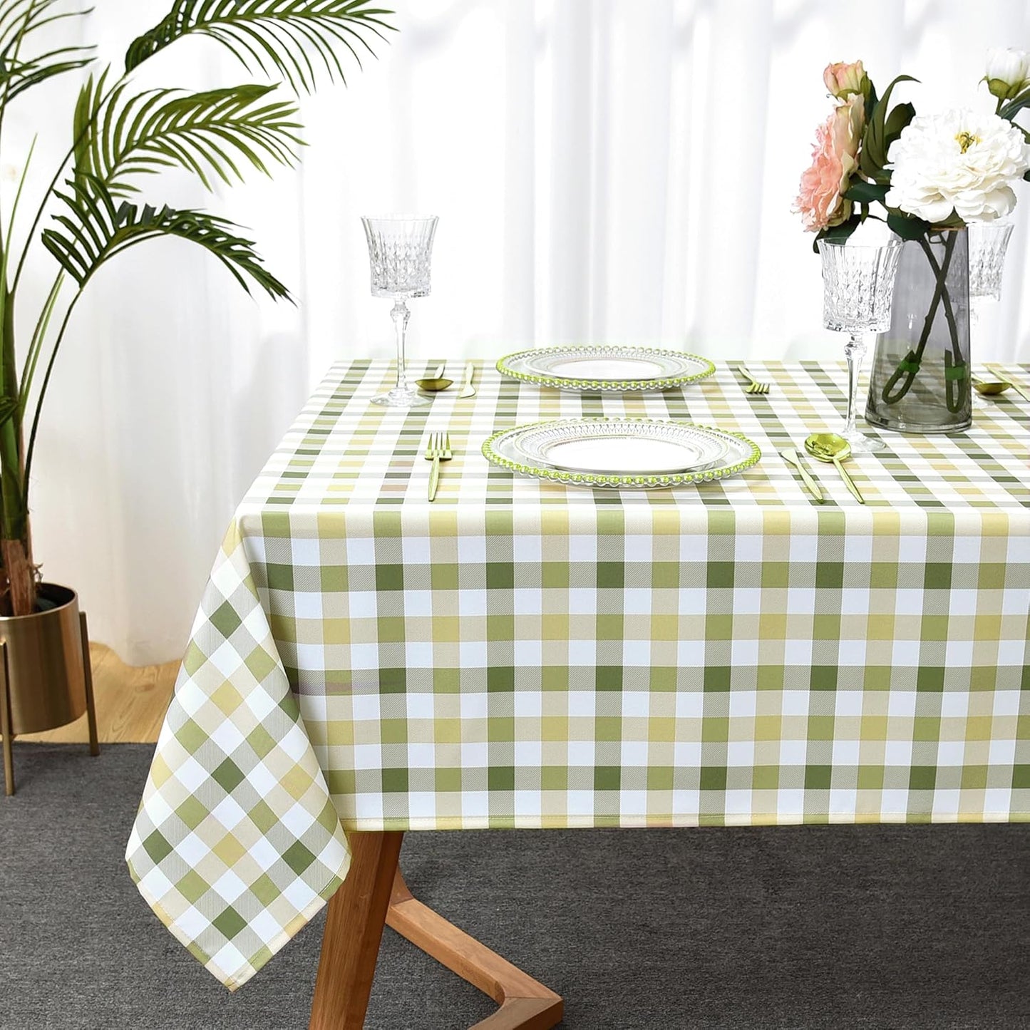Waterproof Checkered Tablecloth Fabric - Rectangle 58x84 Inch Classic Gingham Buffalo Plaid Table Cloth for Indoor/Outdoor Use - Washable Table Cover for Kitchen, BBQs, and Parties