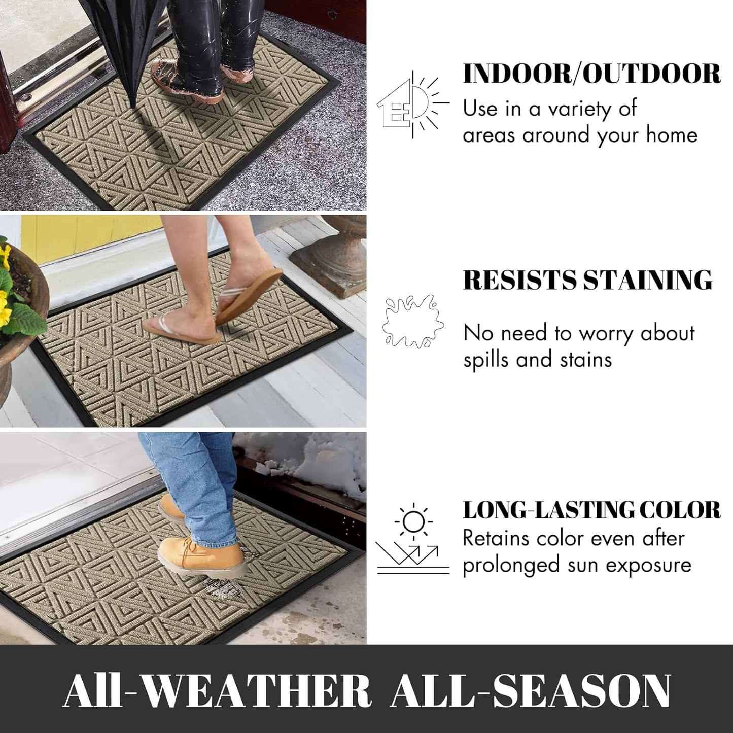 Yimobra Large Door Mat 36x24, All-Weather Waterproof Non-Slip Welcome Matt Outdoor, Heavy Duty Non Slip Doormat for Entryway for Patio and Garage Indoor, Easy Clean, Beige