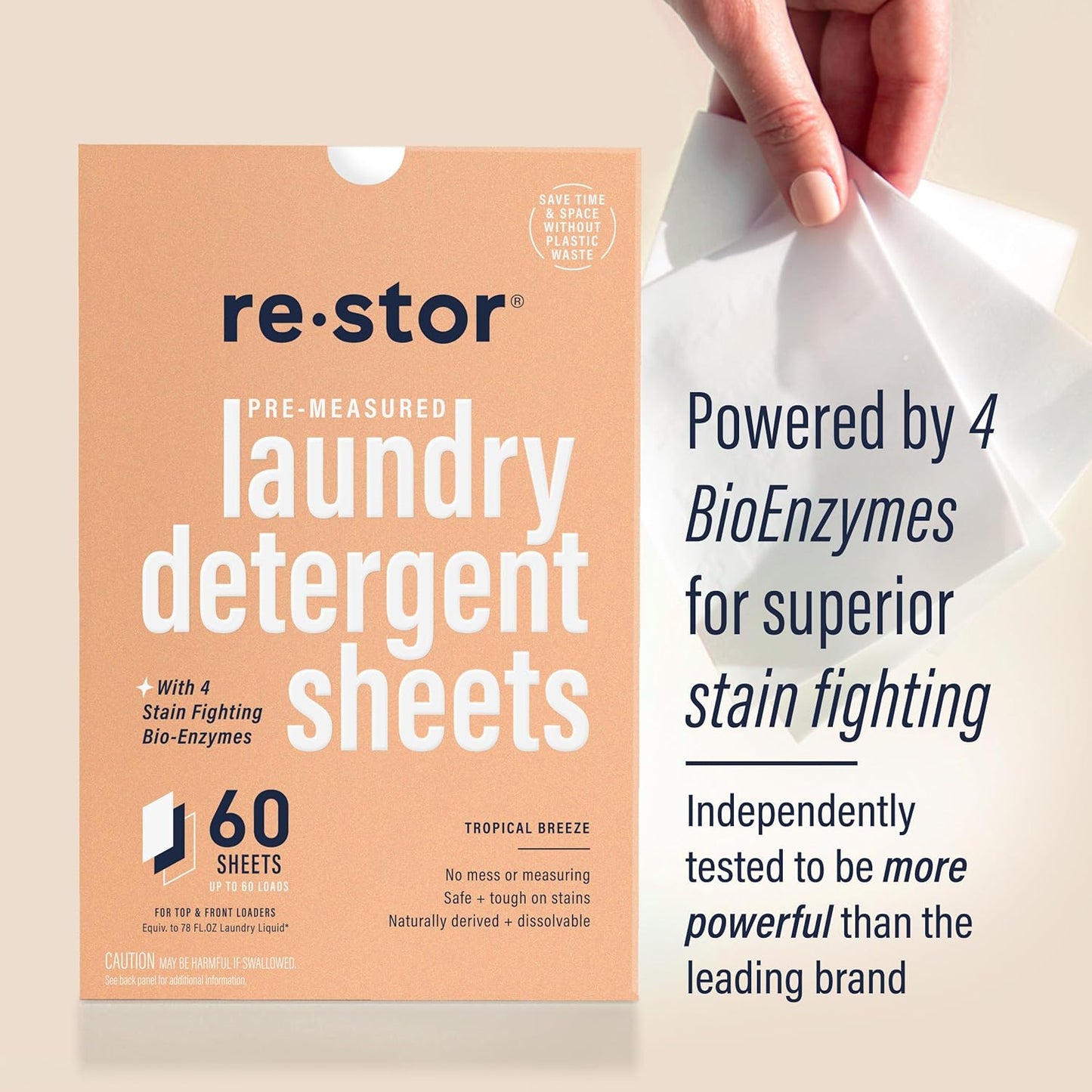restor Laundry Detergent Sheets Tropical Breeze 60 Loads | Eco Friendly Plastic Free Travel Laundry Washer Sheets | Superior Stain Fighting Washing Detergent sheets Number One in Australia
