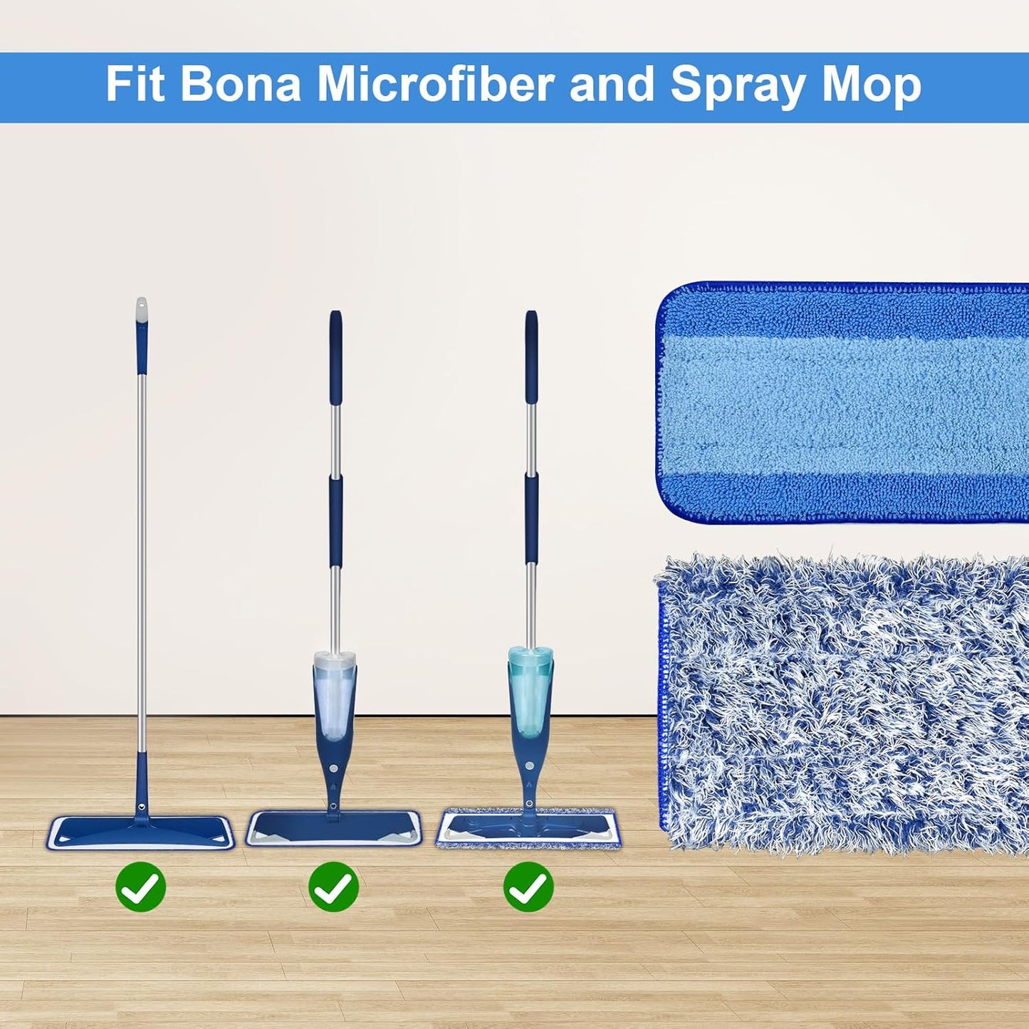 4 Pack Microfiber Cleaning Pad for Bona Mop Safe for Hardwood & Hard Surface Floors Dry Wet Floor Cleaning - Includes 2 Microfiber Cleaning Pad and 2 Dusting Pad - Microfiber Mop Pads for 18Inch Mop