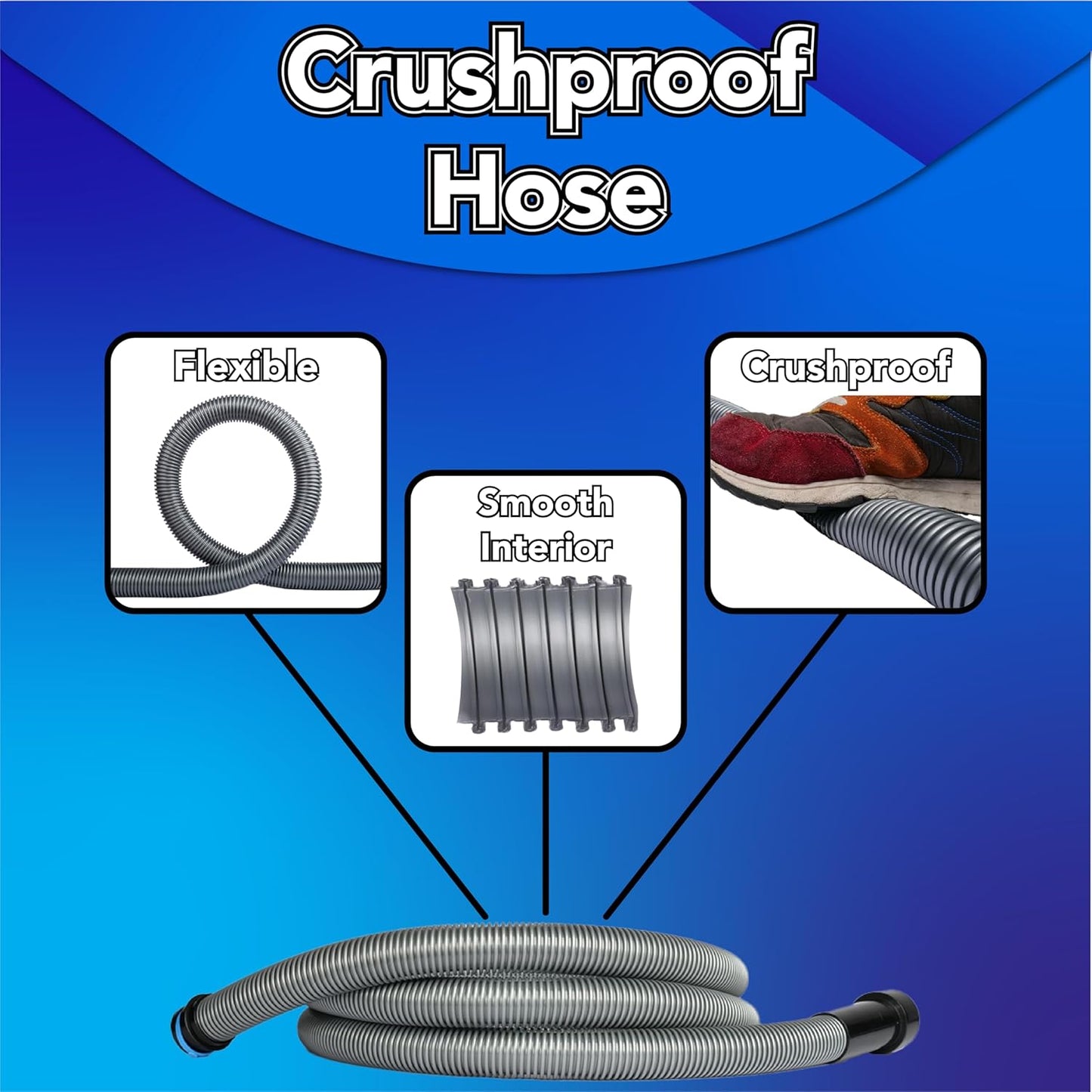 Cen-Tec Systems 95292 30 Ft. Home and Shop Vacuum Hose with Expanded Multi-Brand Power Tool Dust Collection Adapter Set and Full Attachment Kit, Black, 30 Ft. Hose