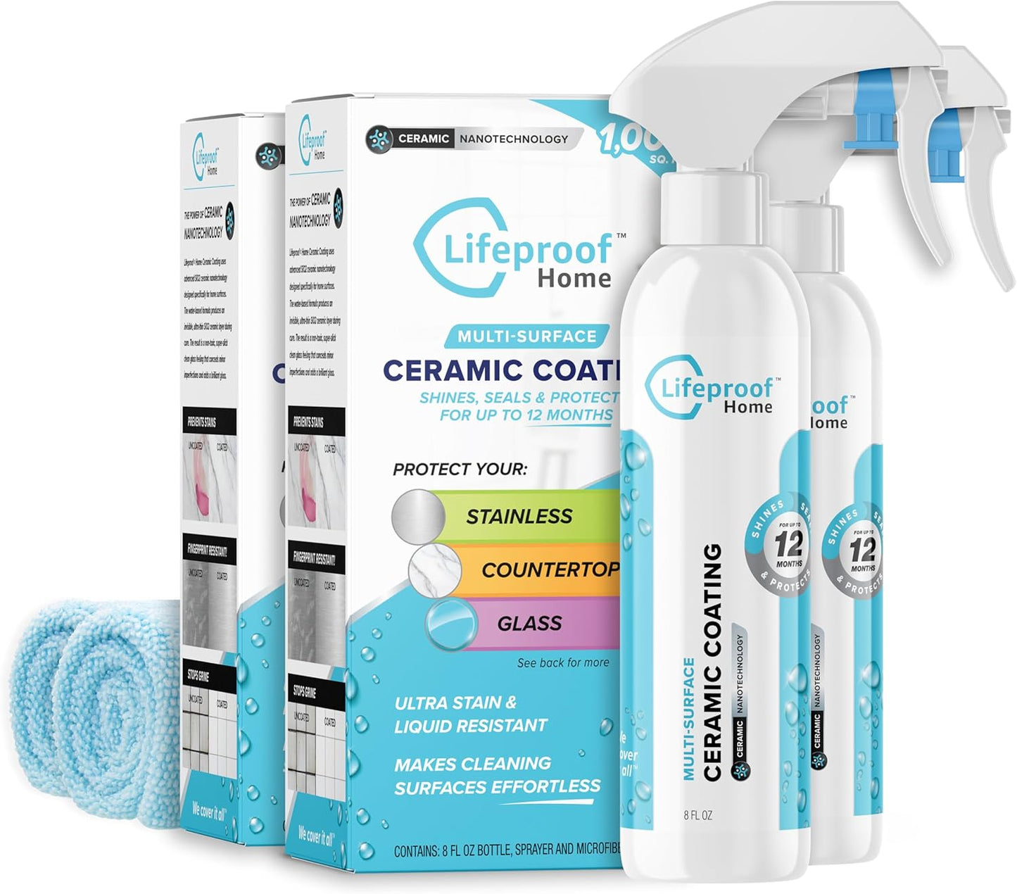 Lifeproof 2-Pack Ceramic Coating Spray Kit - Shine, Seal & Protect Kitchen & Bath Surfaces, Repels Stains & Grime