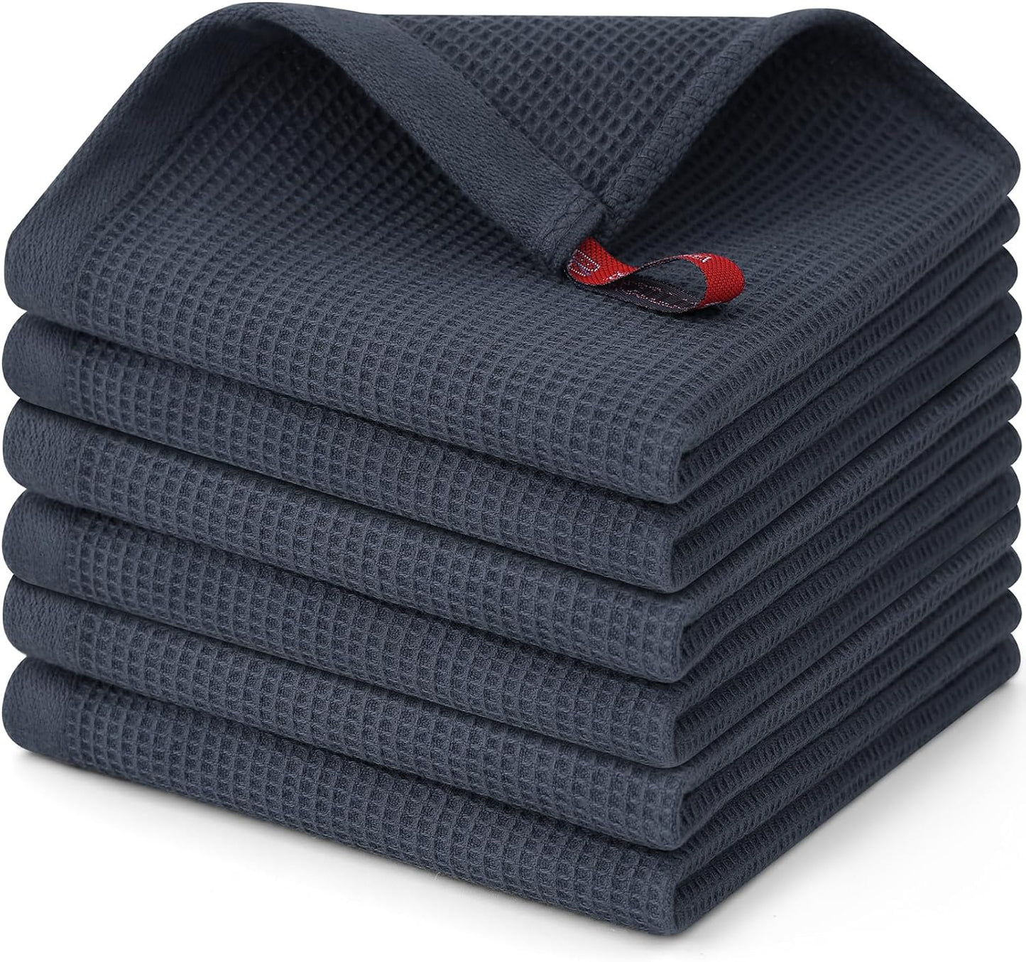 Homaxy 100% Cotton Waffle Weave Dish Cloths - 6 Pack Soft and Absorbent Dish Towels - 12 x 12 Inches Quick Dry Dish Rags - Dark Grey
