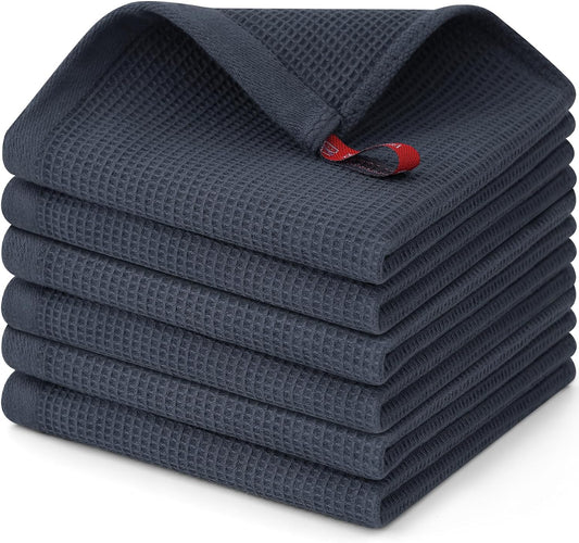 Homaxy 100% Cotton Waffle Weave Dish Cloths - 6 Pack Soft and Absorbent Dish Towels - 12 x 12 Inches Quick Dry Dish Rags - Dark Grey