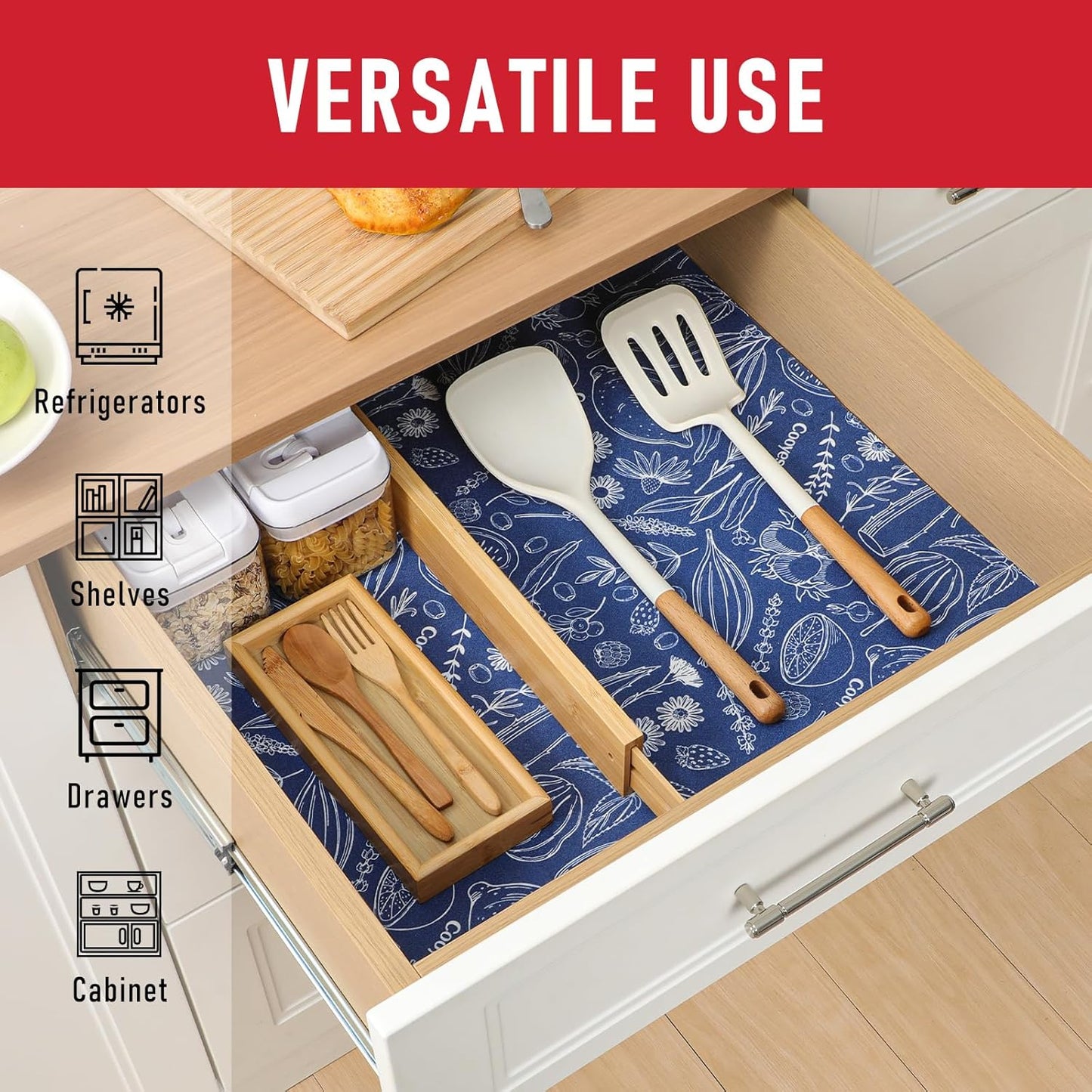 Cooyes Large Fridge Liners for Refrigerator, 17.7" × 24", Drawer & Shelf Liners for Kitchen Cabinets Non-Adhesive, Breathable Cloth Material, Non-Slip, Keep Produce Fresh Longer