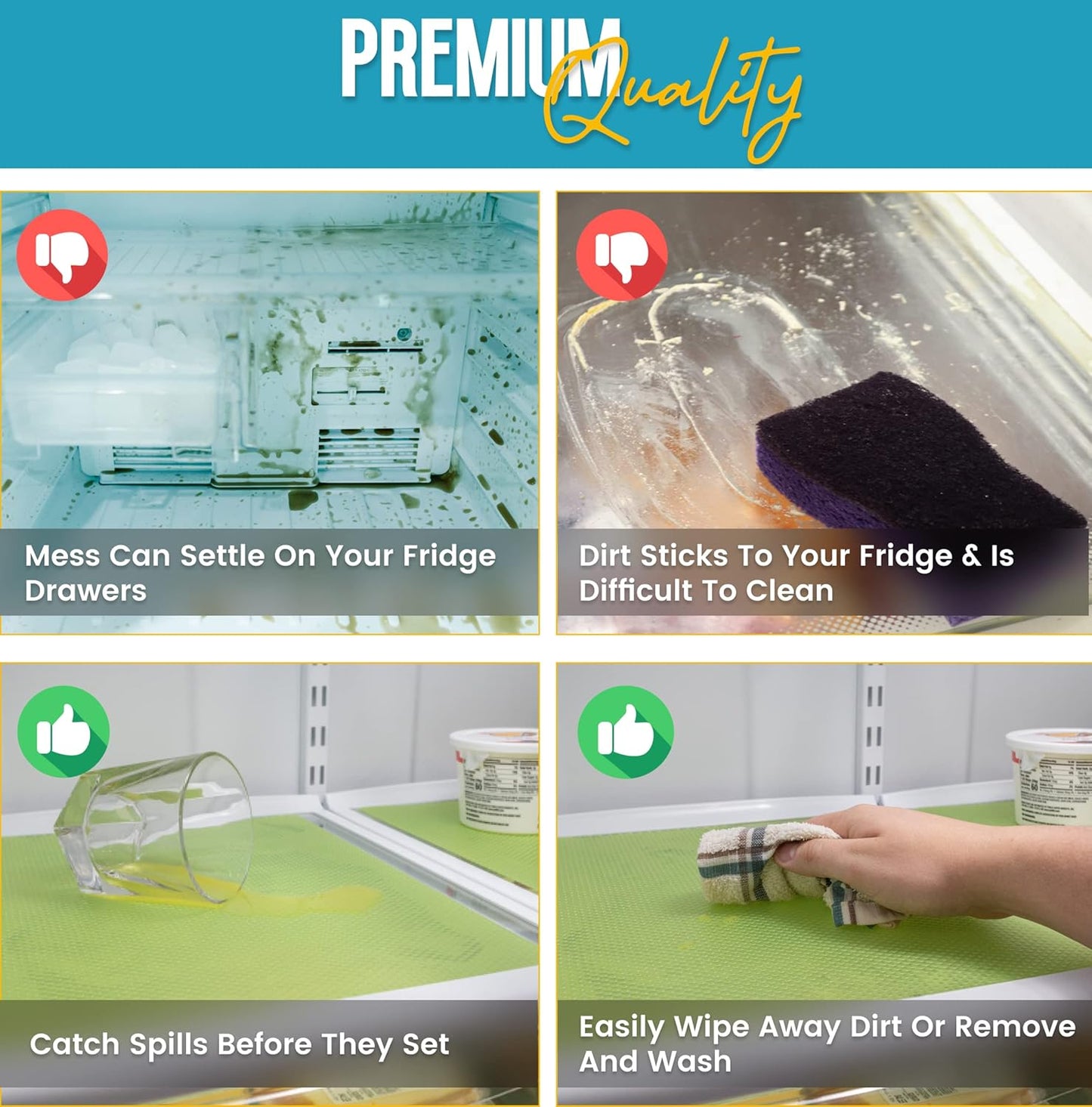 Refrigerator Liners for Shelves (12 Pack) by Linda’s Essentials - Non-Adhesive Shelf or Drawer Liner, BPA-Free Fridge Mats for Kitchen & Cabinets, Easy to Clean, Ideal Household Essentials (Green)