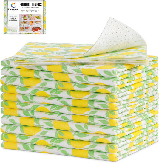 Cooyes 12 Pack Polyester Shelf Liners for Kitchen Cabinets, 12" × 24", Non-Slip Refrigerator Liners Machine Washable, Refrigerator Drawer Mats for Glass Shelves and Kitchen Cabinets