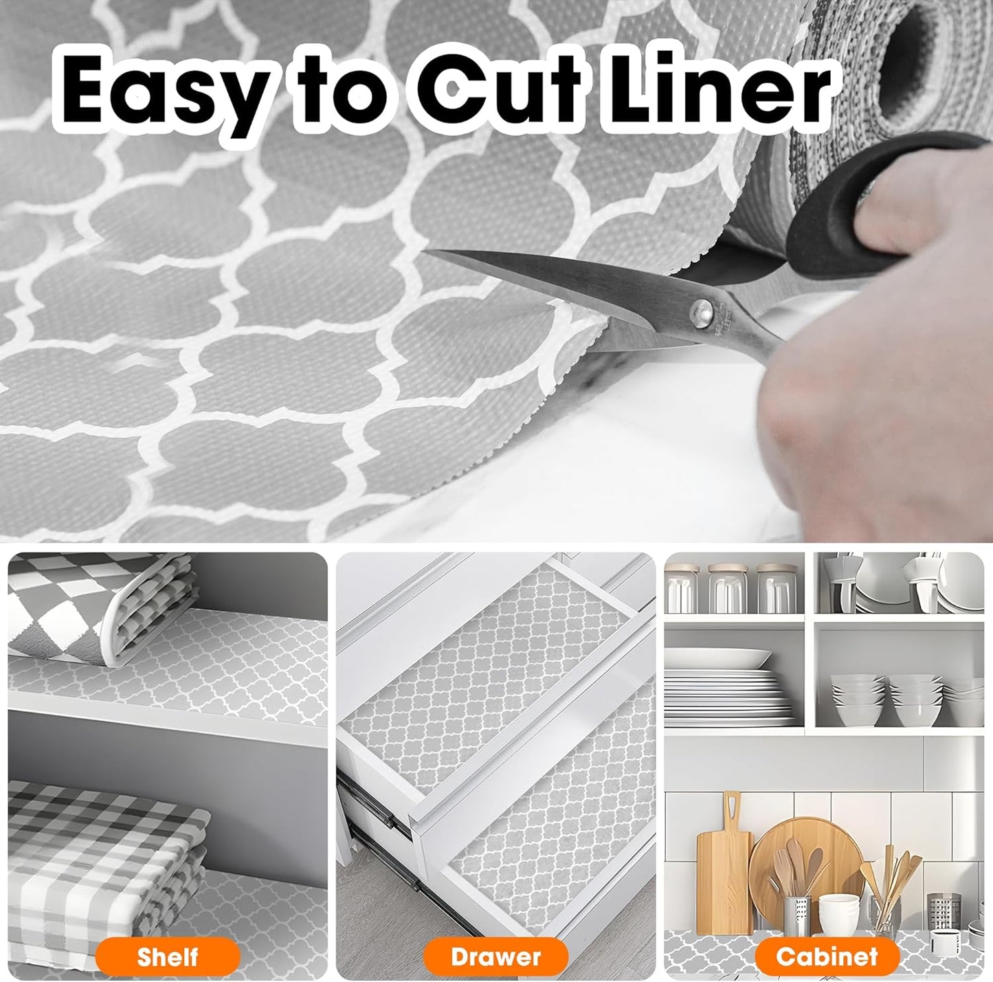 Shelf Liner for Kitchen Cabinets Non-Adhesive 12in X 10FT Cabinet Liners for Shelves Waterproof Thick Strong Grip Non Slip Drawer Liner Contact Paper for Cupboard Easy to Clean,Gray Lantern