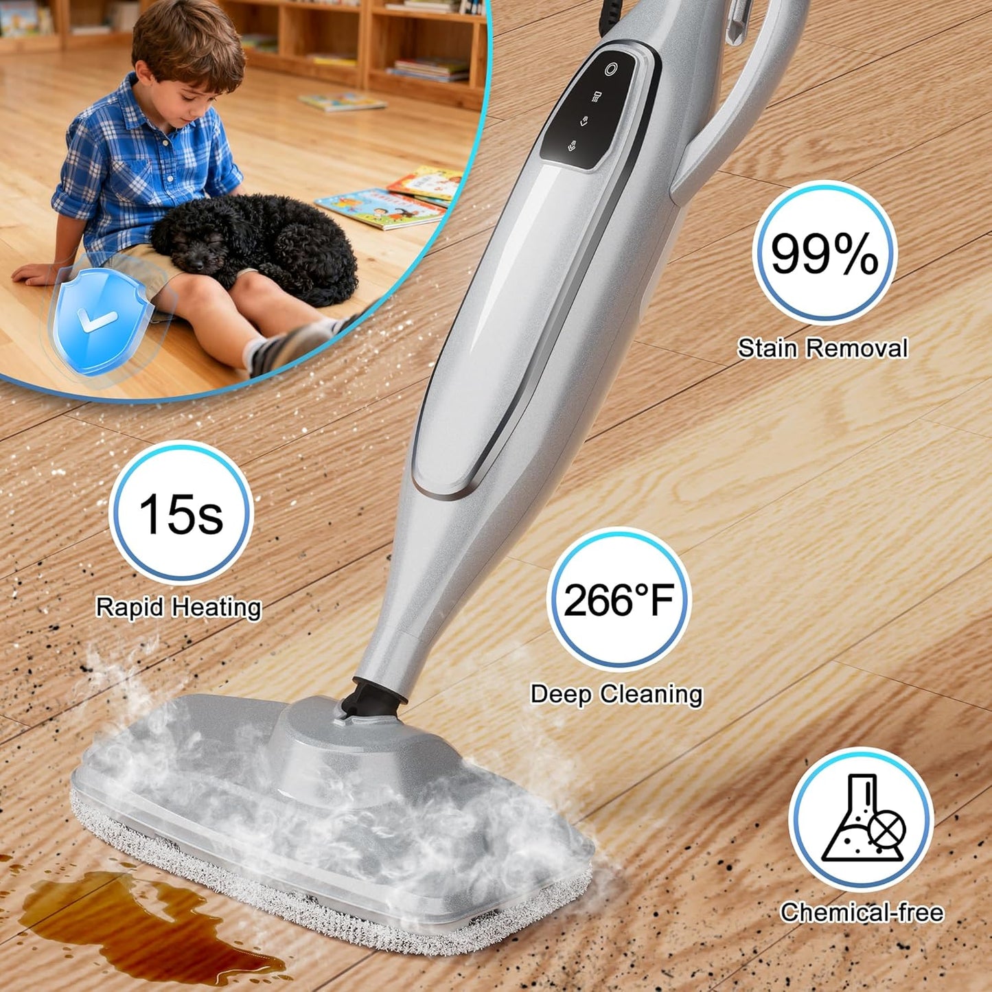 Steam Mop, 11-in-1 Powerful Steam Cleaner for Home with 11.8 OZ Water Tank & 23FT Power Cord, Handheld Detachable Steam Mops for Floor Cleaning MultiPurpose Steamer for Hardwood, Tile, Furniture