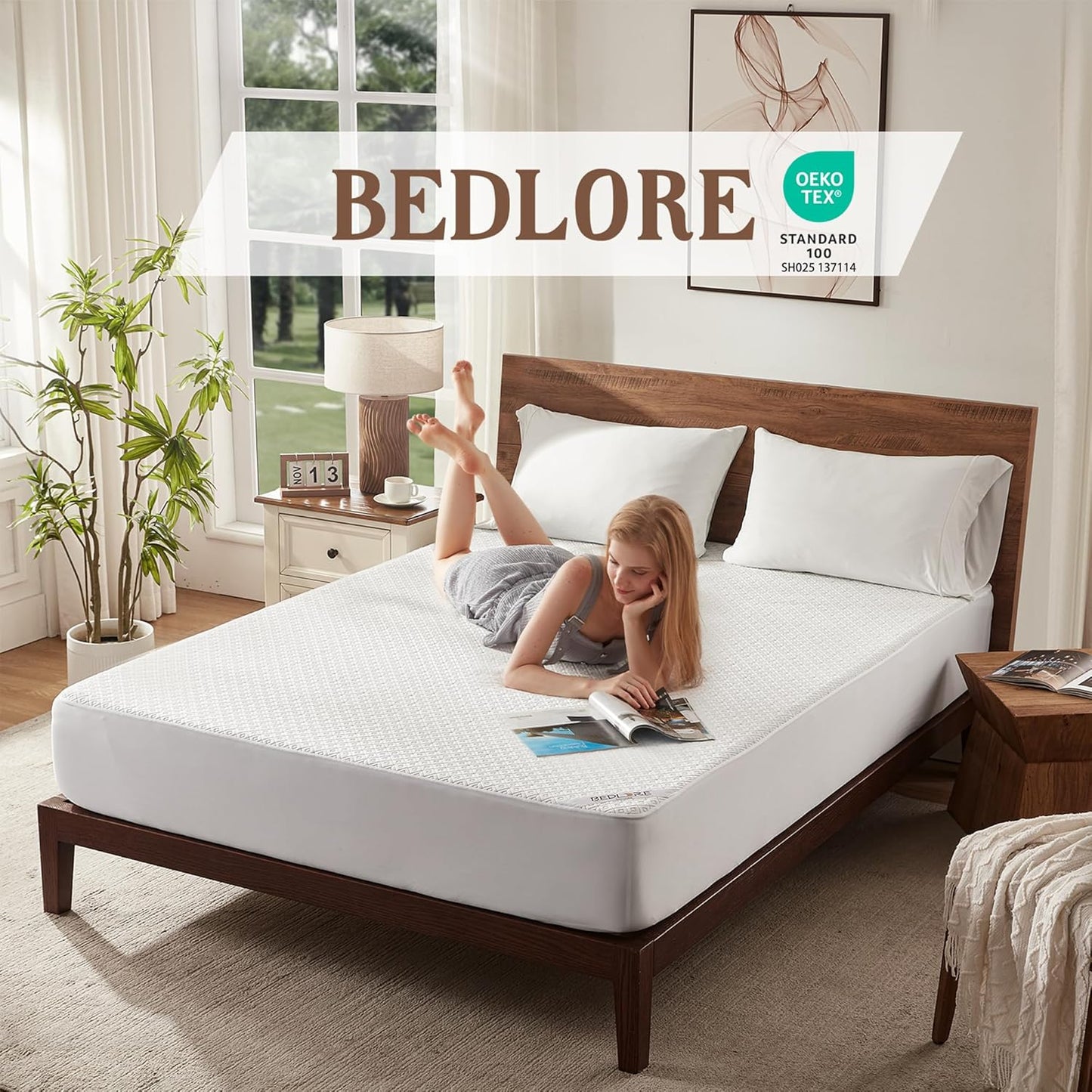 BEDLORE King Mattress Protector, Waterproof Noiseless Mattress Cover with Deep Pocket for 6-18 inches Mattress, Soft Breathable Mattress Pad Machine Washable (White)