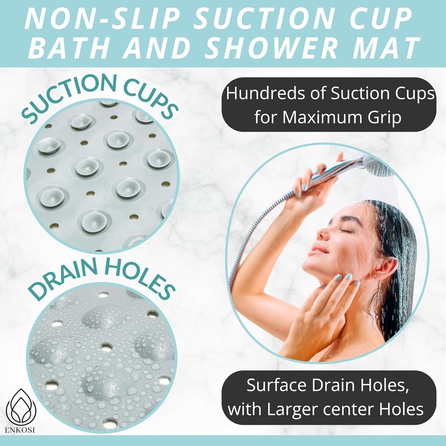 ENKOSI Bath Mat - Large Non Slip Bathtub & Shower Mat - Extra Long 40 x 16 Inch Bathroom Mats for Tub Nonslip Anti Slip Bathmats (40x16 Mint Green 1-Pack)