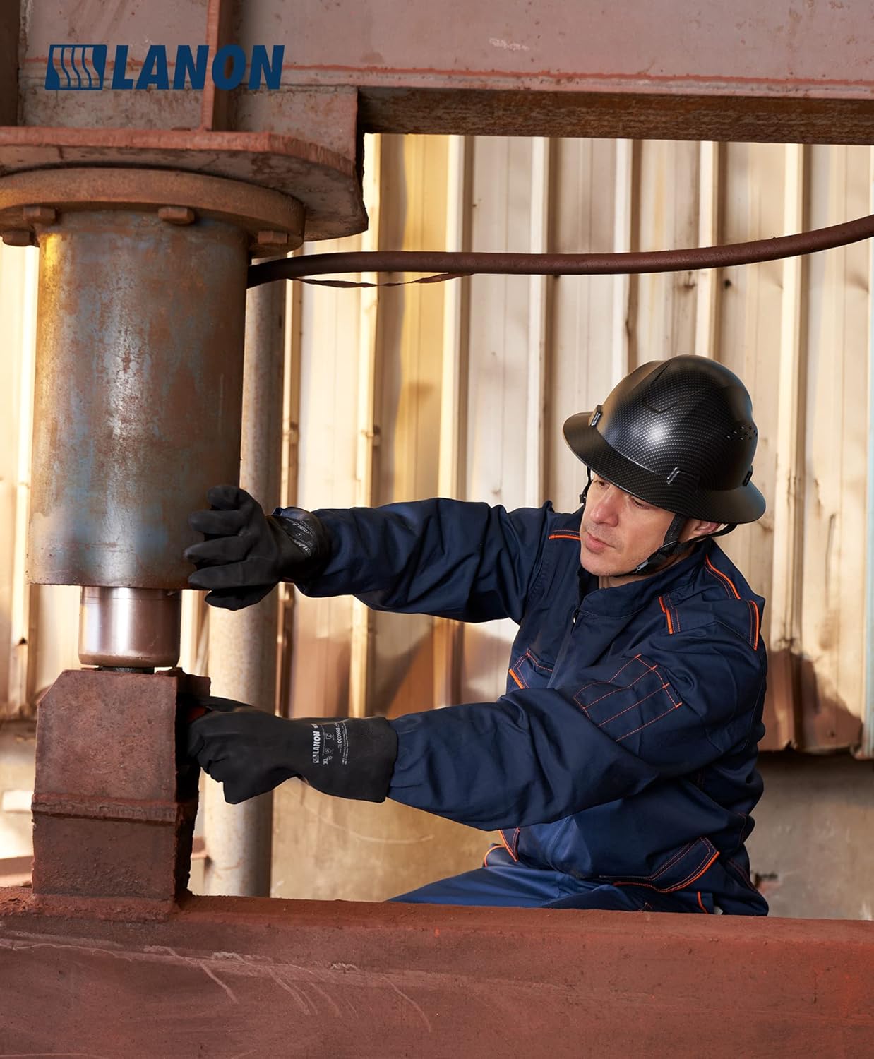 LANON Rubber Chemical Resistant Gloves, Reusable Heavy-duty Safety Work Gloves, Acid & Alkali Protection, Non-Slip, Large