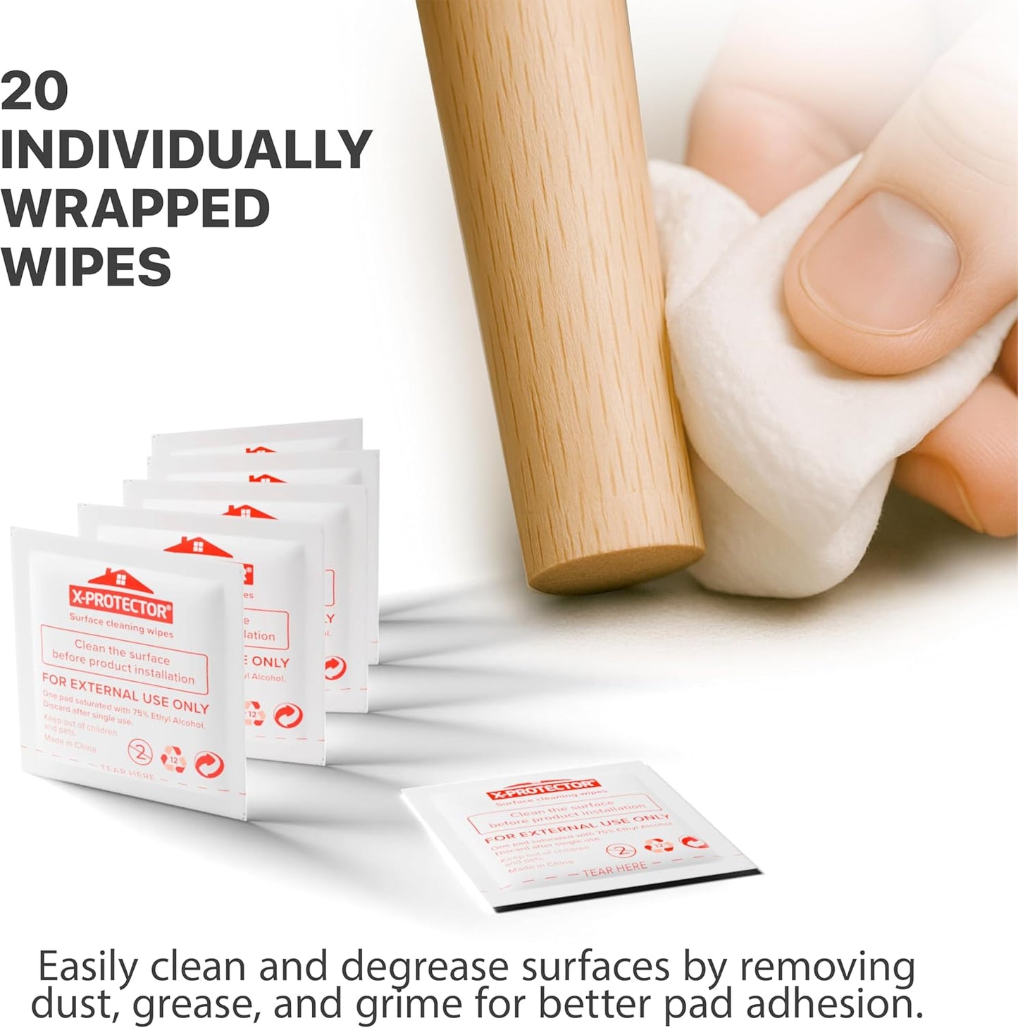 X-Protector Furniture Pads Preparation Set - Includes Metal File, Microfiber Cloth & 20 Cleaning Wipes - Furniture Surface Prep Kit for Easy Installation of Furniture Pads!