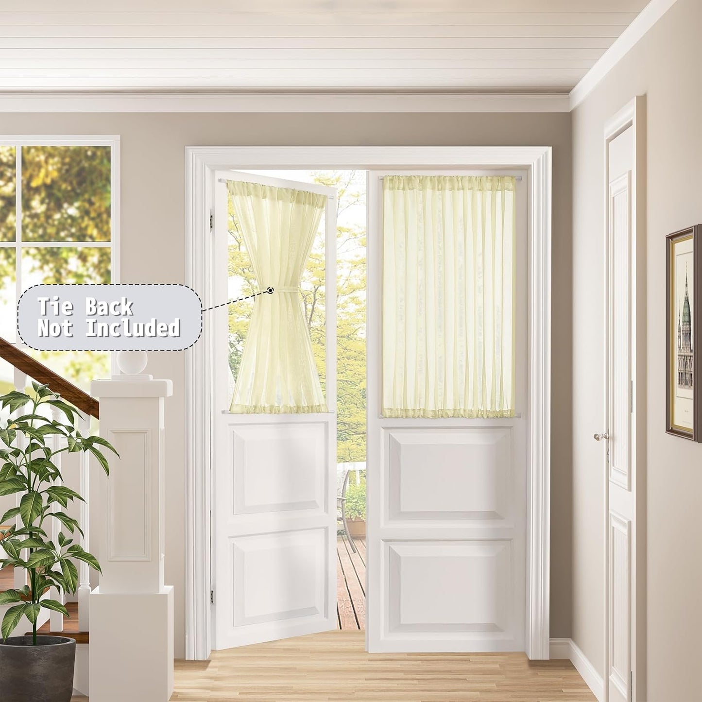 Tollpiz Short Sheer Door Curtains Closet Linen Textured Curtains Sheer Doorway Light Filtering Voile Patio Door Rod Pocket Curtain French Door, 54 x 40 inches Long, Transparent Yellow, Set of 1 Panel