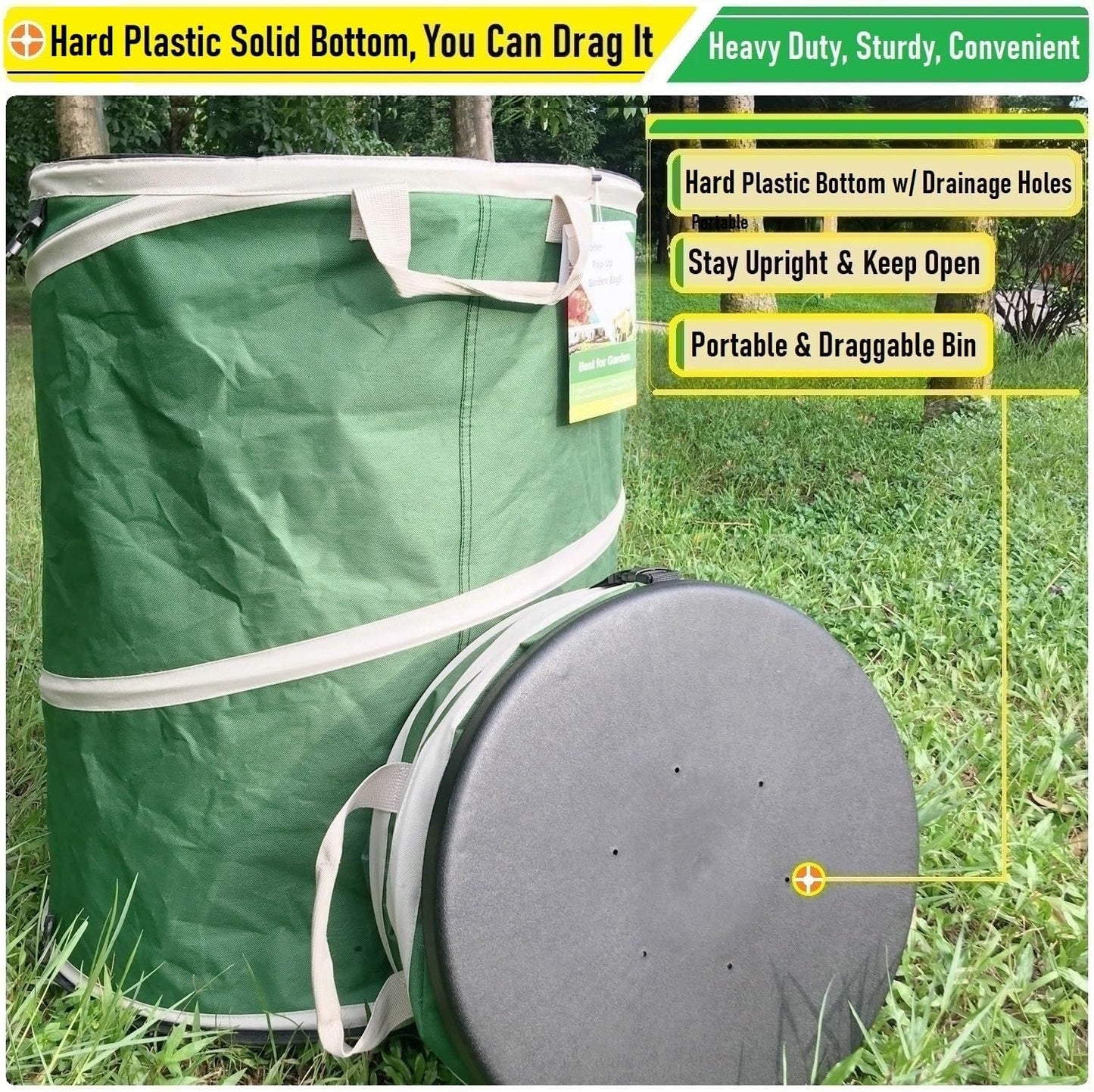 32-Gallon Collapsible Trash Can (19x25 in) Hard-Shell Bottom Yard Garden Bag for Pop-Up Recycling Bin,Yard Waste,Debris bag,Laundry Hamper,RV Camping Waste Bin,Lawn Grass,Leaf Bag,Sods,Weeds Barrel