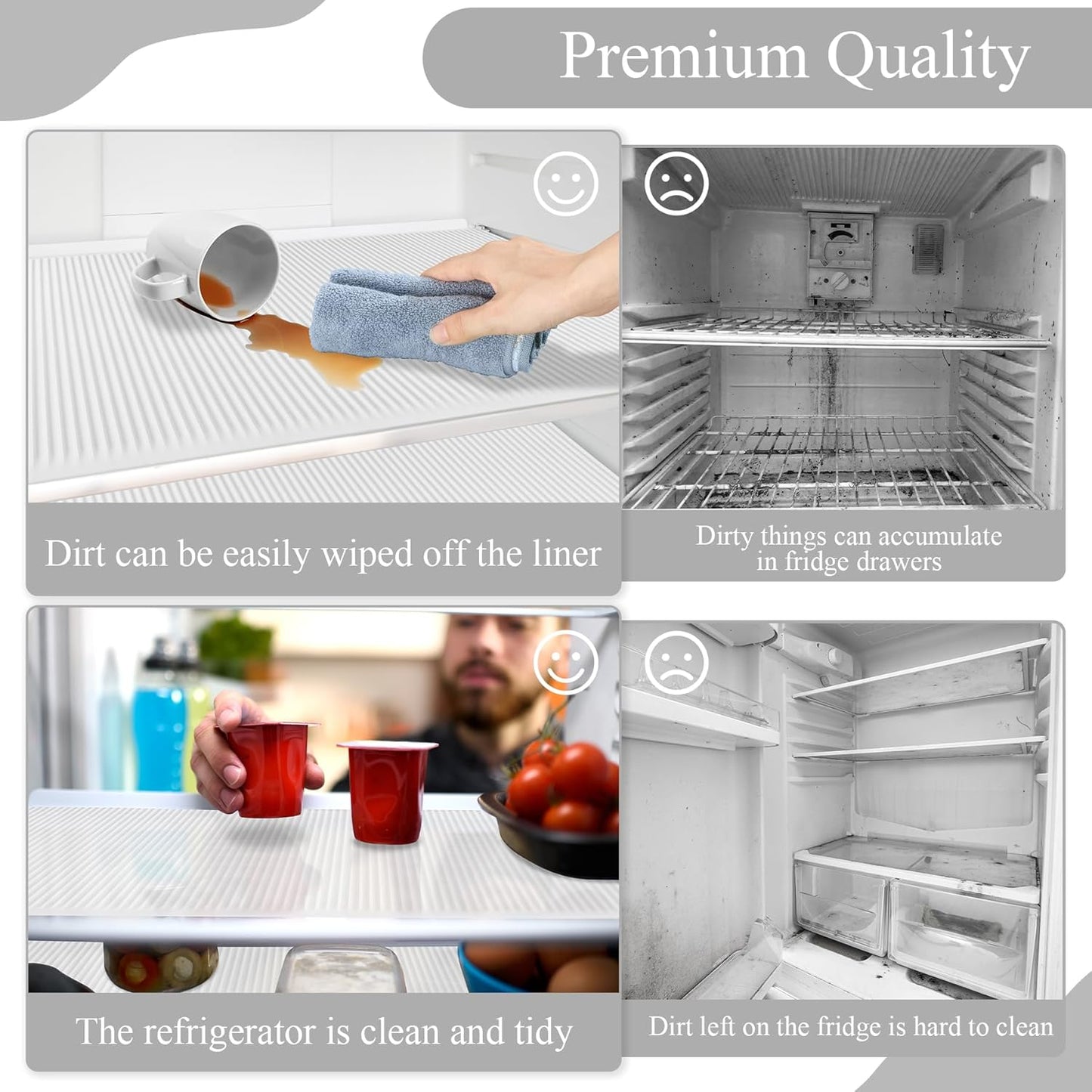 Non-Slip Silicone Refrigerator Liners for Shelves, Reusable Washable Fridge Shelf Drawer Liners, Cuttable Waterproof Oilproof Fridge Liner for Glass Shelve Kitchen Cabinet Drawer Mats (Clear, 4 Pack)