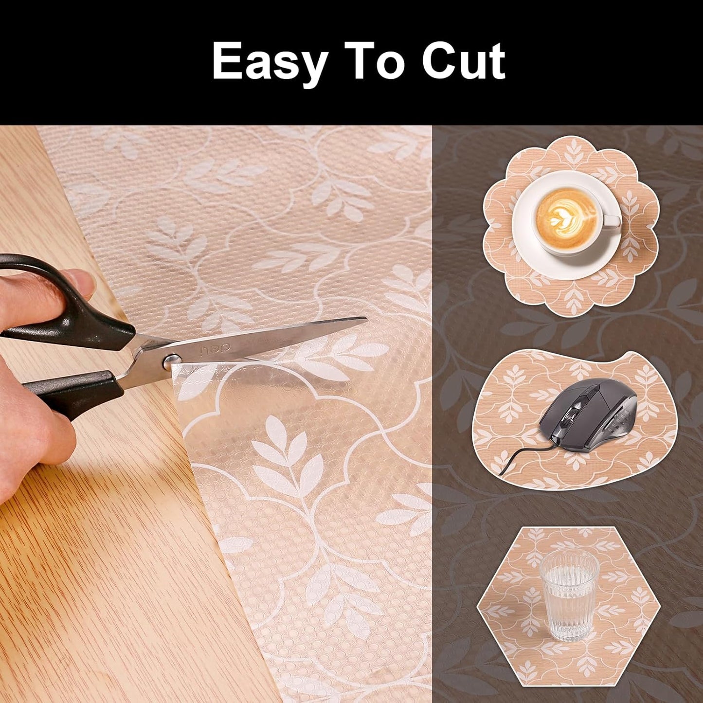 Cooyes Shelf and Drawer Liners for Kitchen Cabinets, Non Adhesive Cabinet Liner, EVA Waterproof Durable Non-Slip Drawer Mats for Shelves, Refrigerator, Storage, Desks