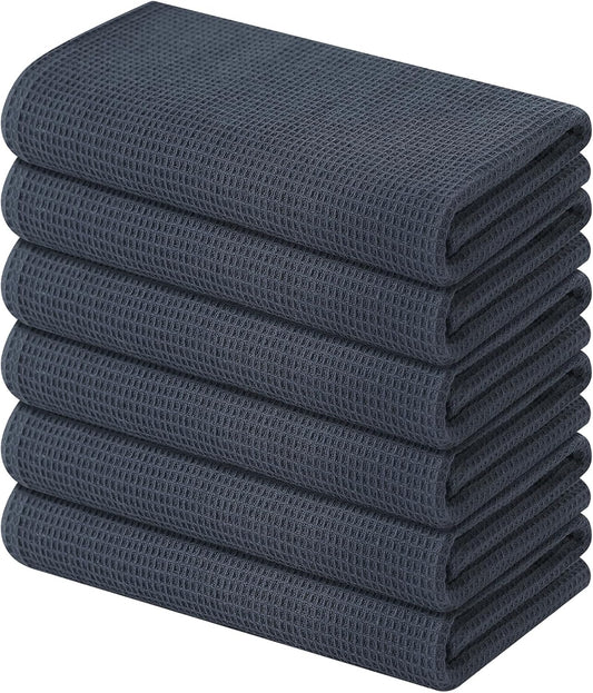 Homaxy 100% Cotton Waffle Weave Kitchen Towels - 6 Pack Soft and Absorbent Dish Towels - 16 x 26 Inches Quick Dry Hand Towels - Dark Grey