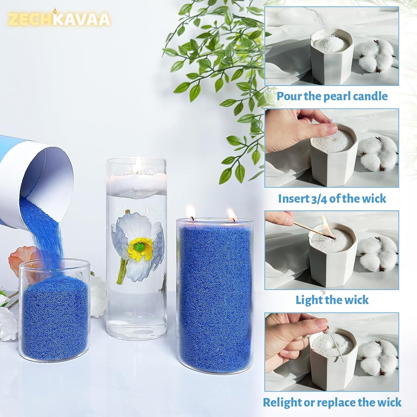 Salvia Scented Blue Pearled Candle 18oz Luxury Sand Candle Granulated Wax - 30 Cotton Wicks - Wax for Candle Making Decorative Candles Smooth and Clean Burning Lasts up to 120 Hours