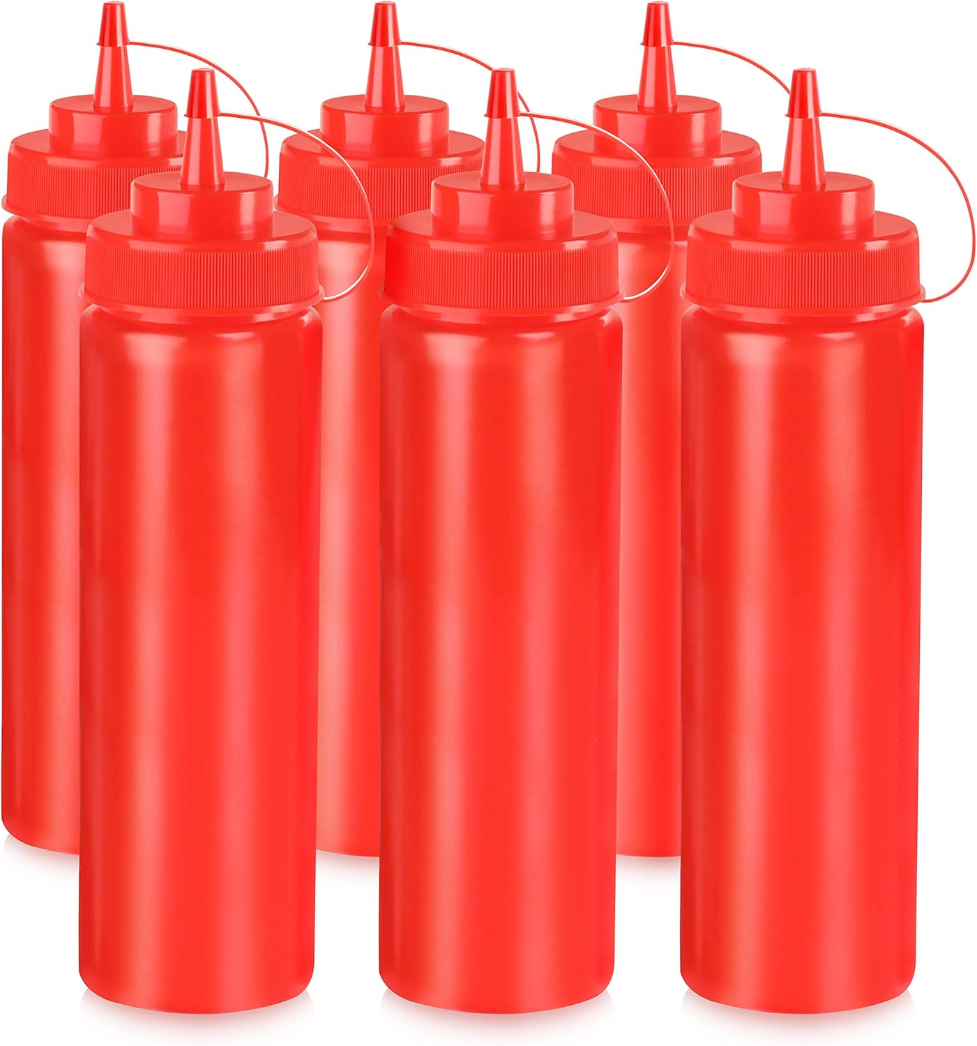 New Star Foodservice 26405 Squeeze Bottles, Plastic, Wide Mouth, 24 oz, Red, Pack of 6
